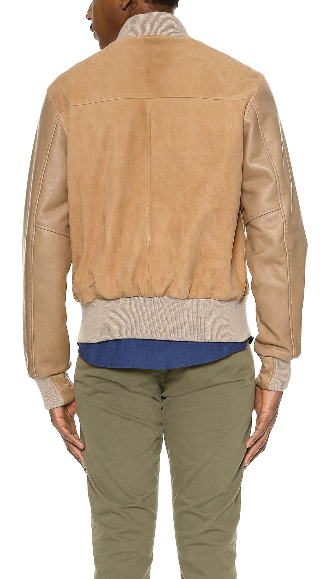 Golden Bear Two Tone Leather Baseball Jacket In Natural For Men Lyst Gallery
