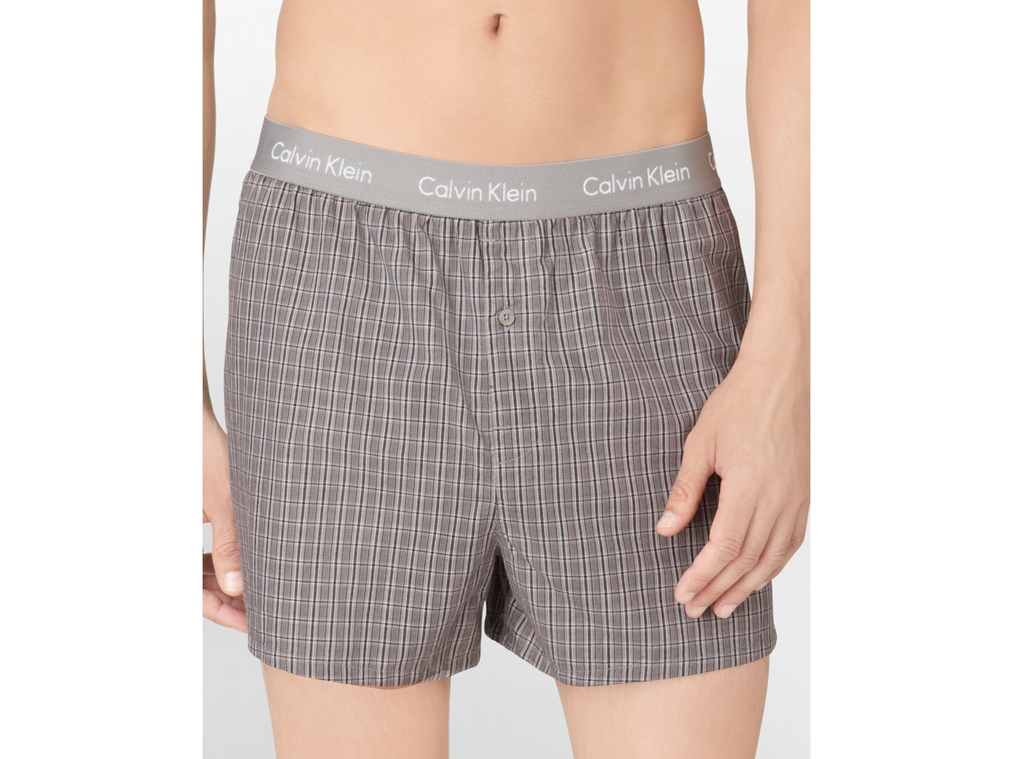 Calvin Klein Slim Fit Woven Plaid Boxer Shorts in Gray for Men Lyst