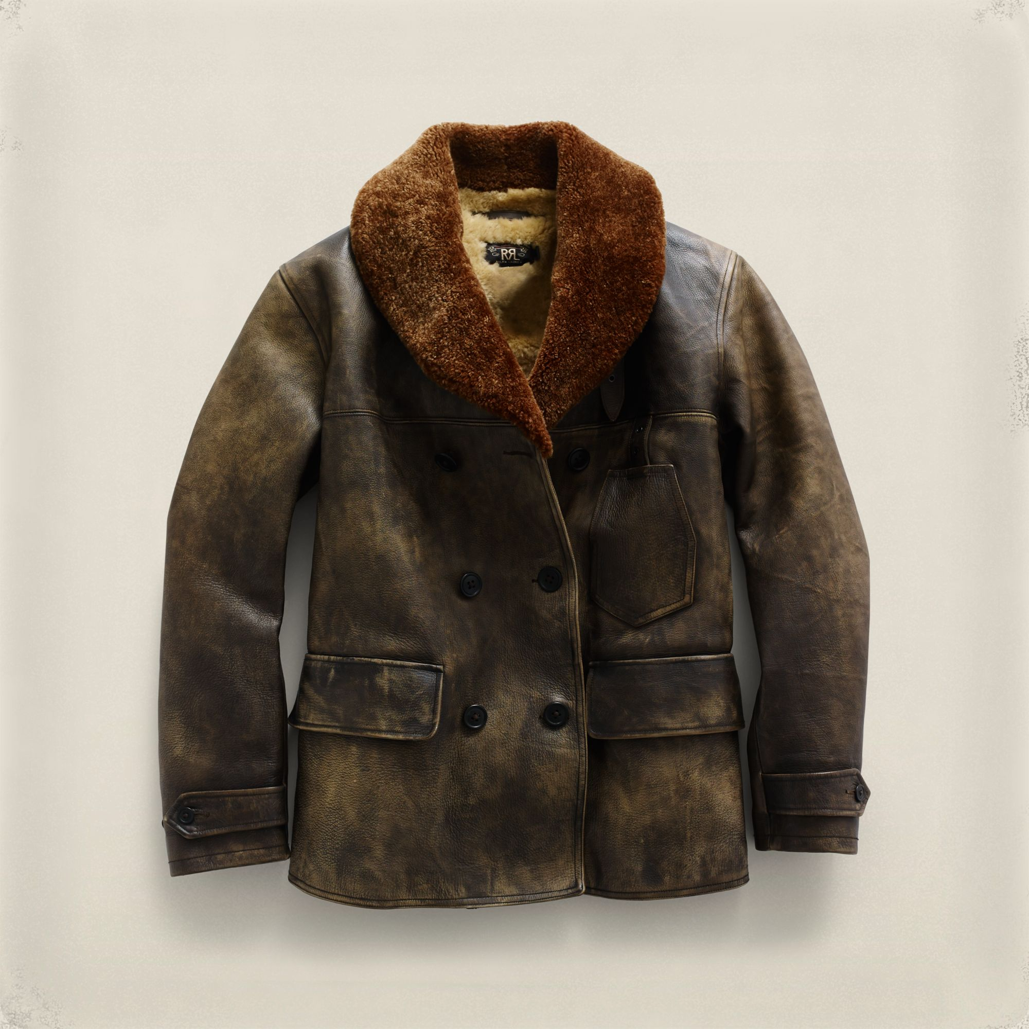 RRL Leather Double-Breasted Jacket in Brown for Men - Lyst