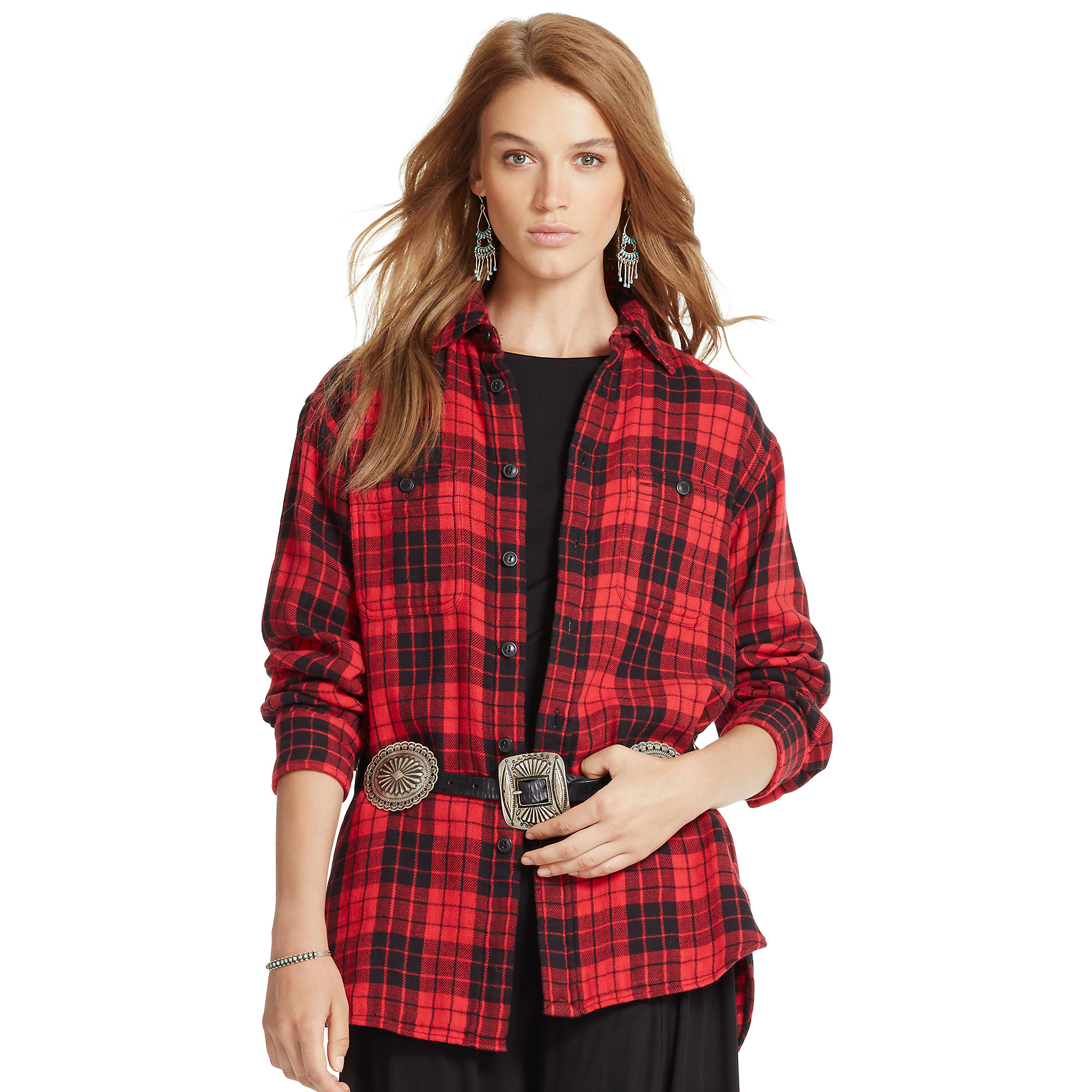 ralph lauren red and black plaid shirt