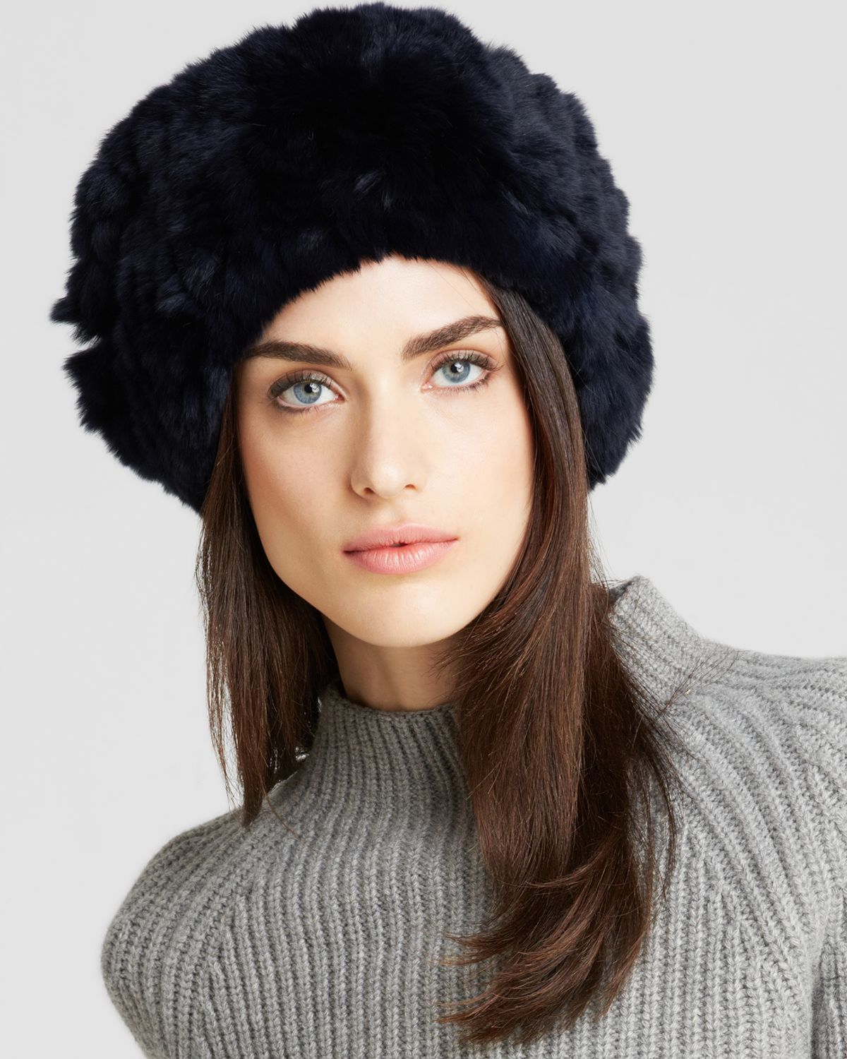 Surell Rabbit Fur Knit Slouchy Hat - Bloomingdale's Exclusive in Blue ...
