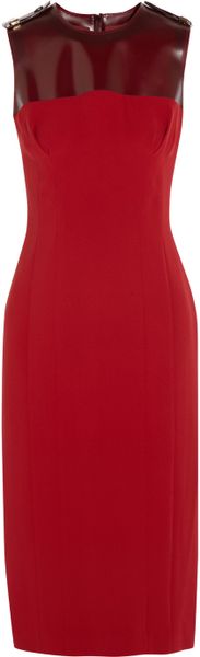 Burberry Prorsum Sleeveless Silkcrepe and PVC Dress in Red | Lyst