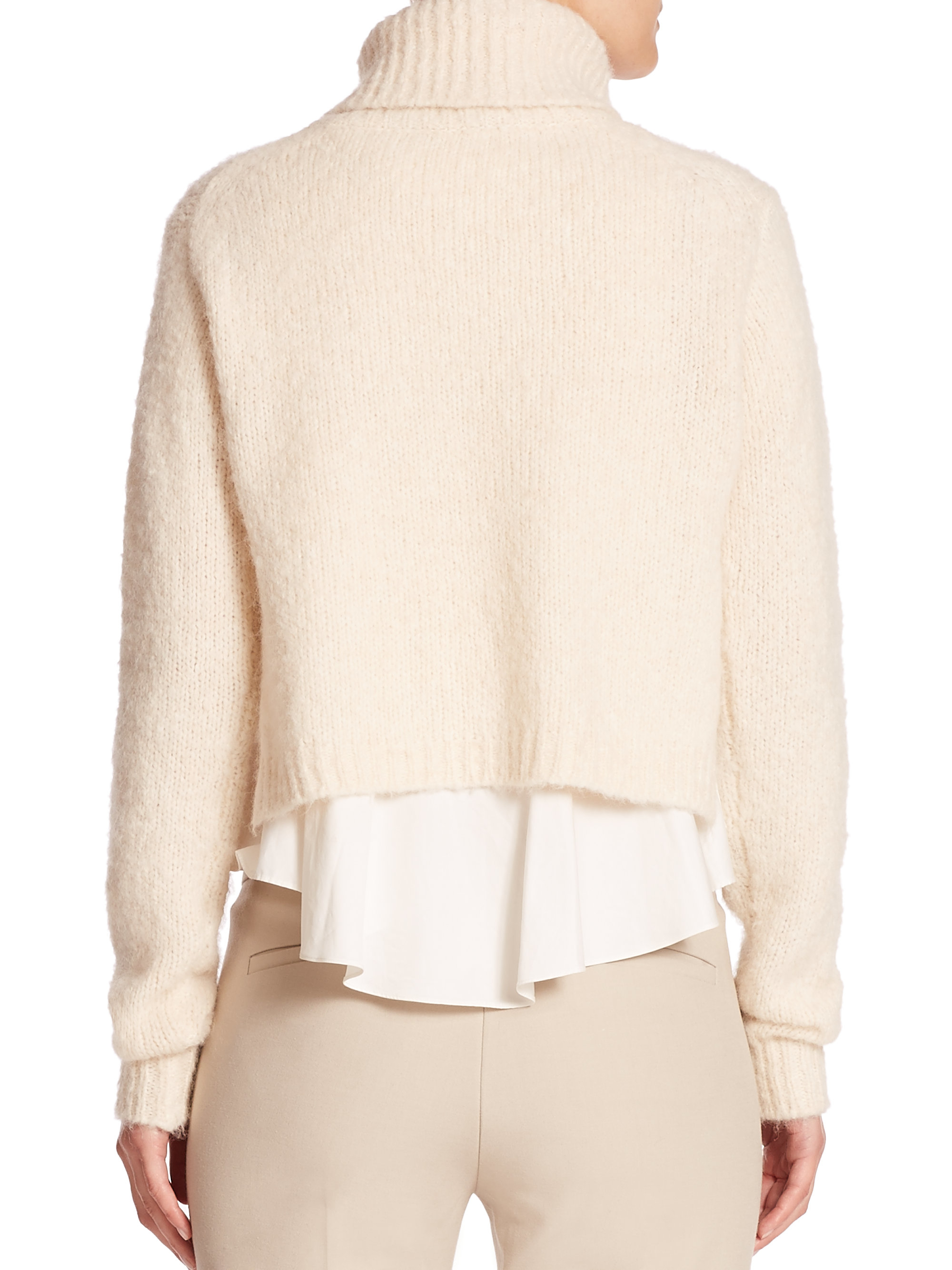 Tibi Merino Wool & Cotton Layered Cropped Sweater in White | Lyst