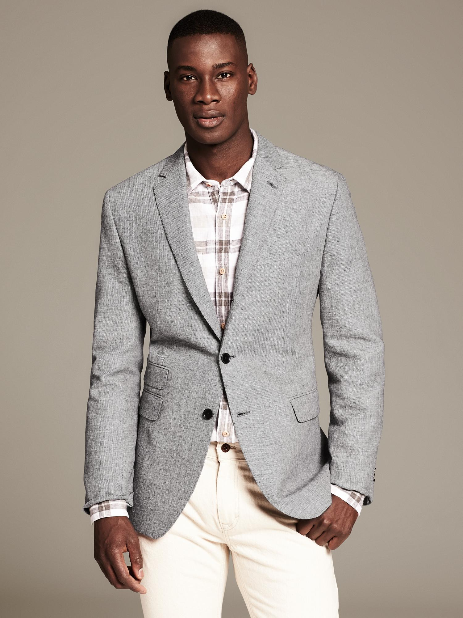 Grey linen blazer mens Clearance