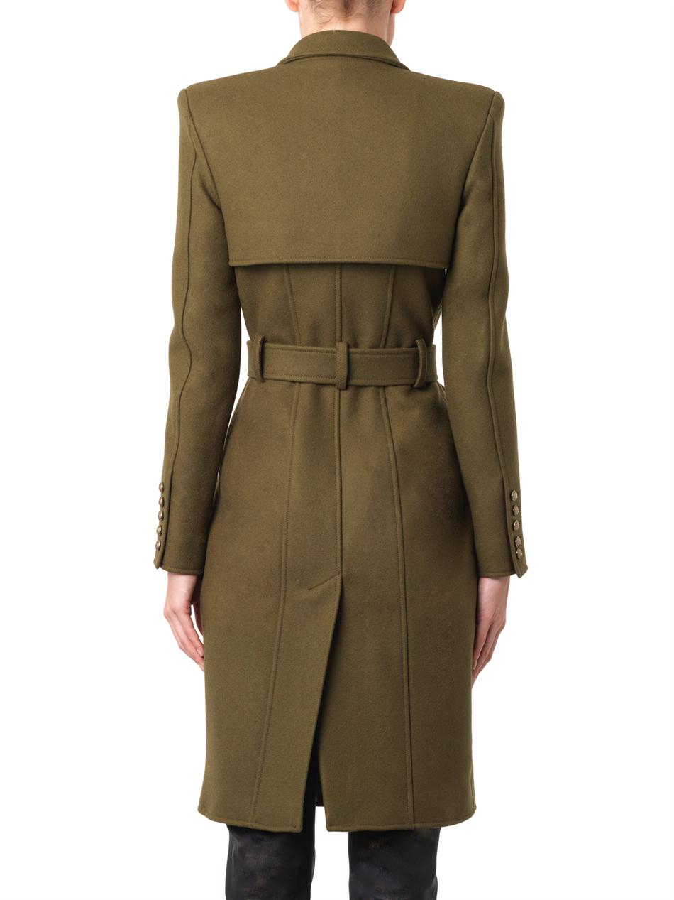 Lyst - Balmain Doublebreasted Wool Trench Coat in Green