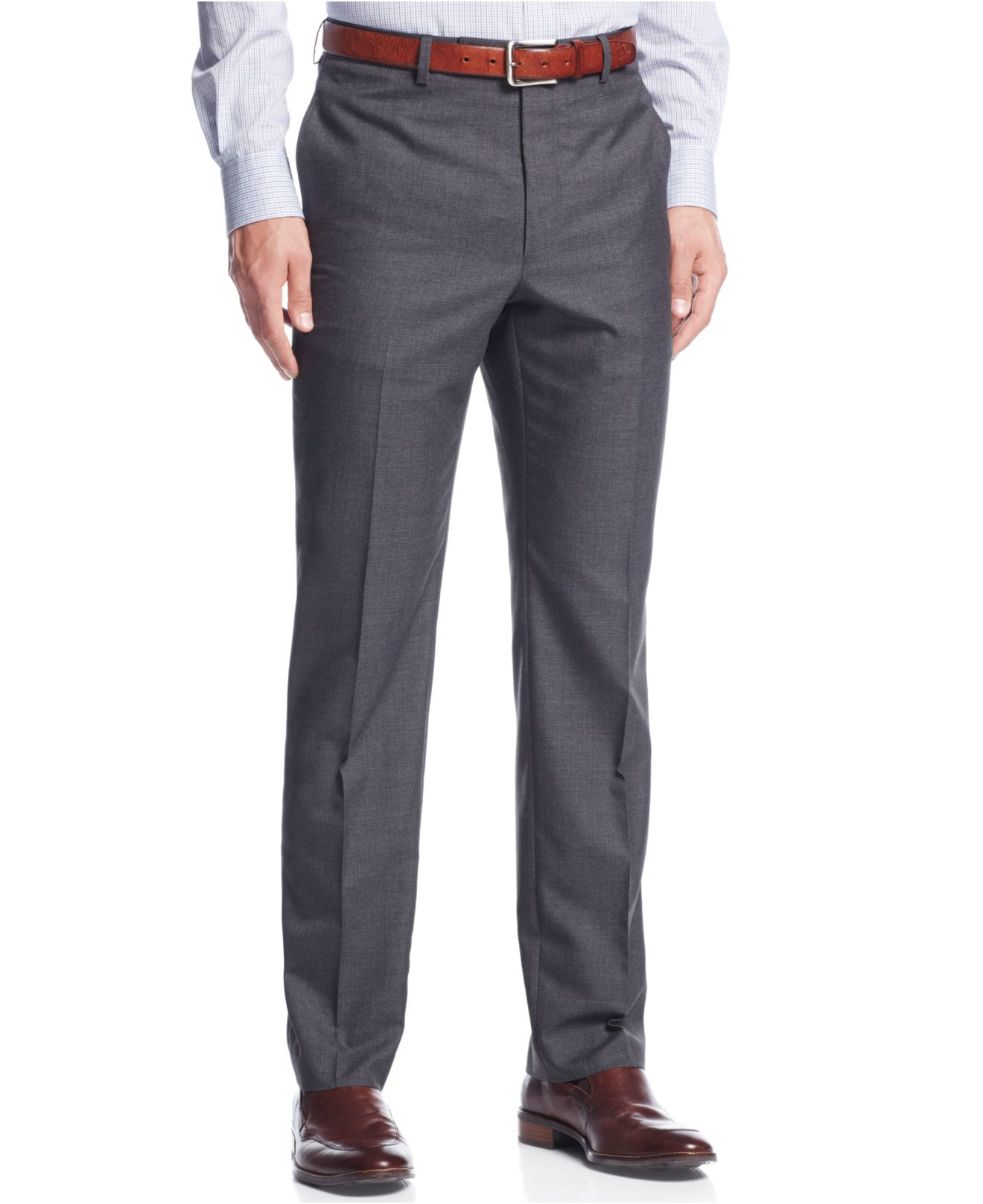 Lyst - Calvin Klein Light Grey Plaid Slim-fit Dress Pants in Gray for Men