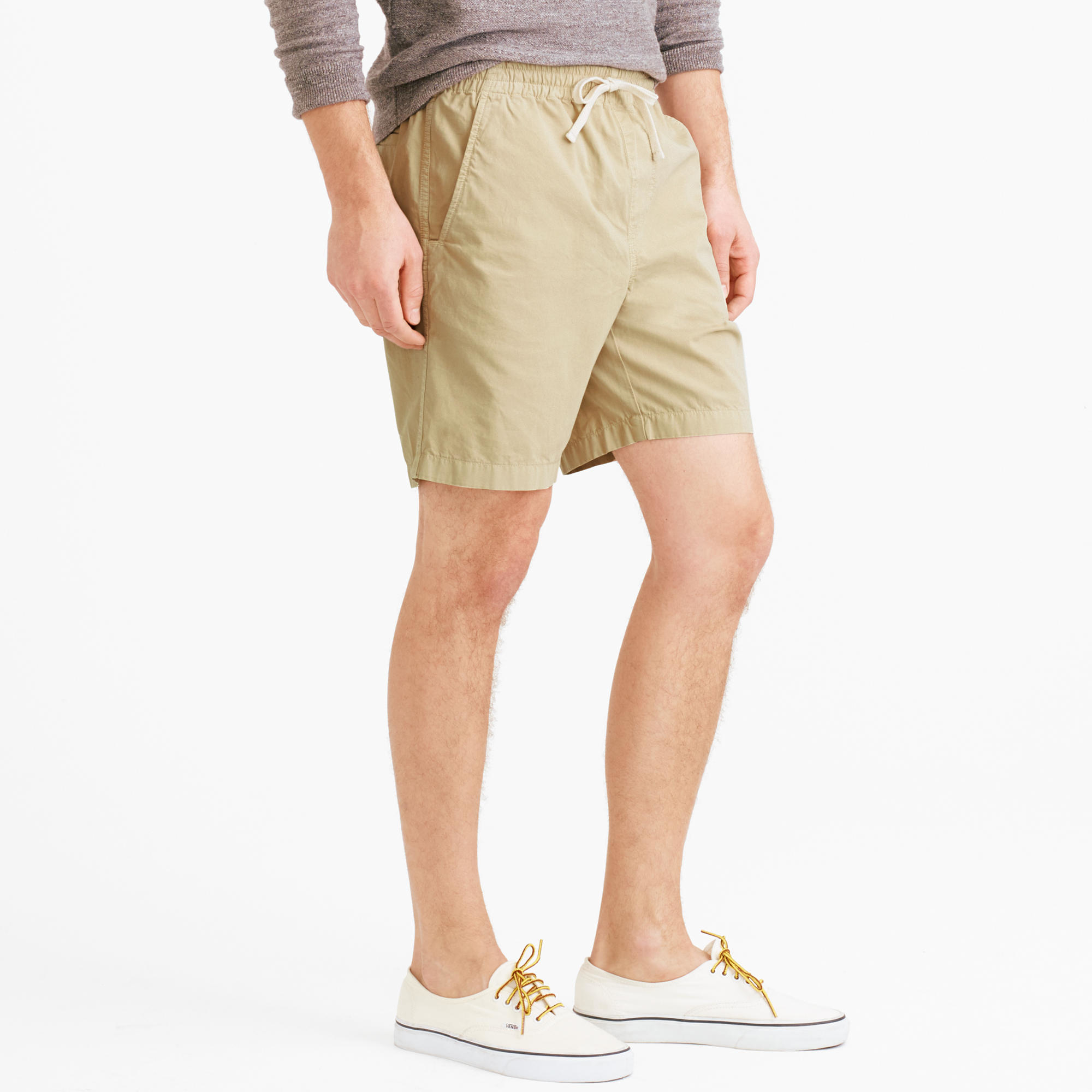 J Crew Longer Dock Short In Garment Dyed Cotton In Natural For Men
