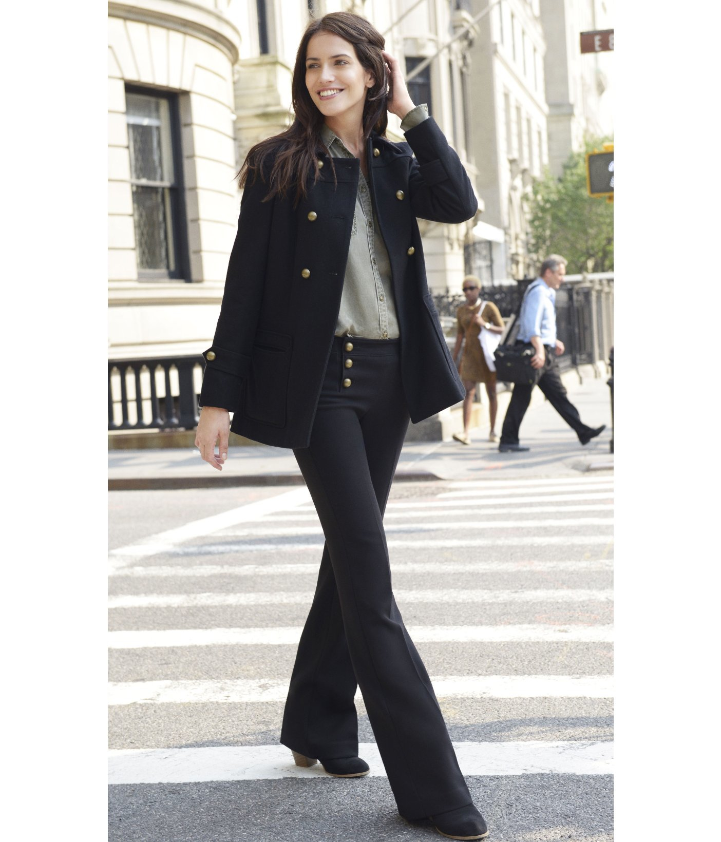 Synthetic Mid Rise Sailor Flare Pant 