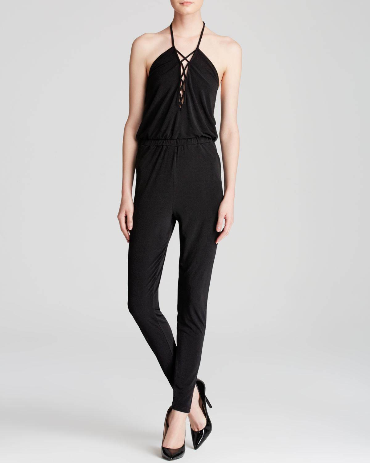Guess Lace Up Halter Jumpsuit in Black | Lyst