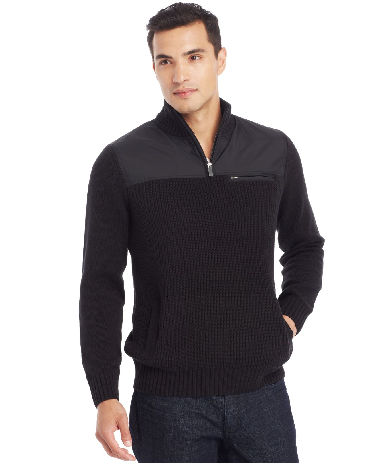 cole reaction LongSleeve HalfZip Sweater in Black for Men Lyst