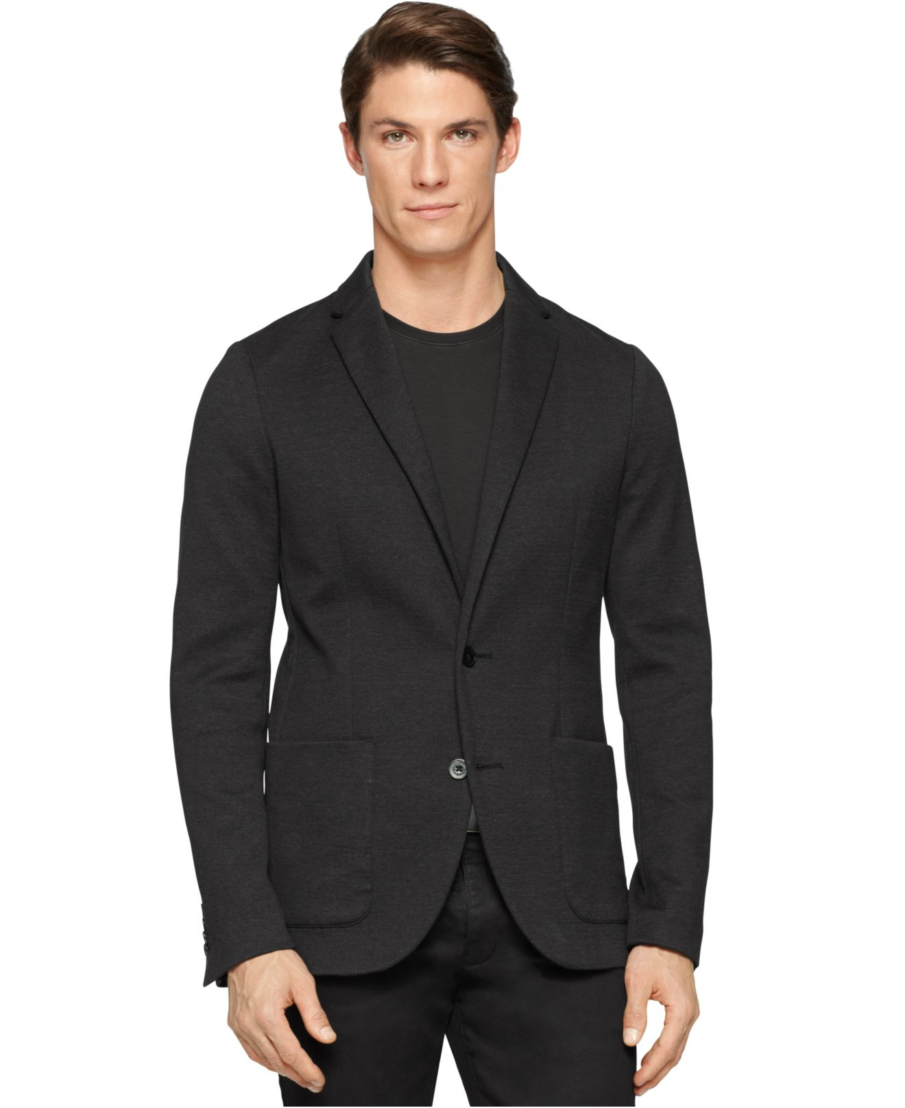 Calvin klein Premium Cotton Knit Slim-fit Blazer in Black for Men | Lyst
