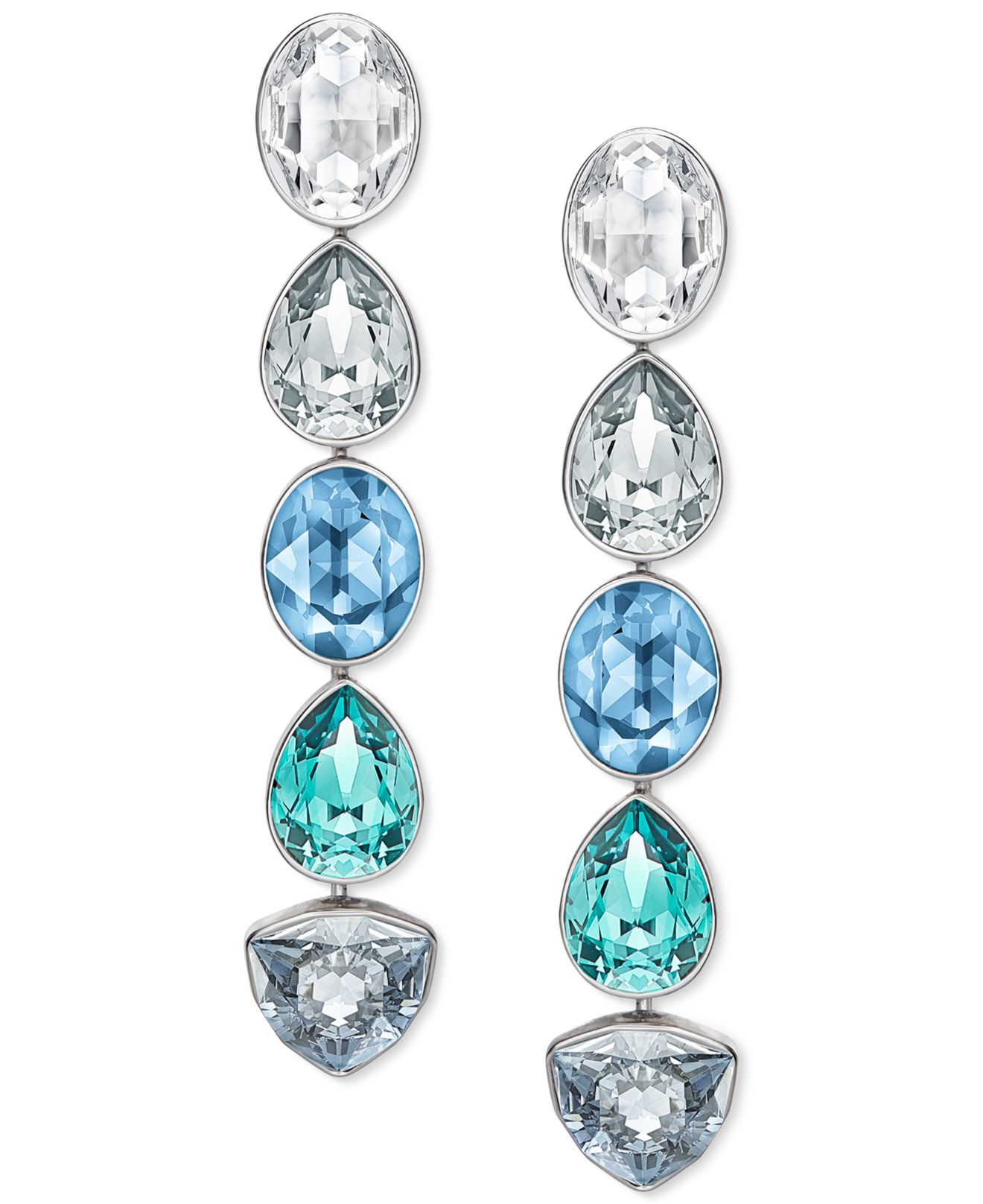 Silver Tone Blue Crystal Linear Drop Earrings Silver Tone Blue Crystal Linear Drop Earrings