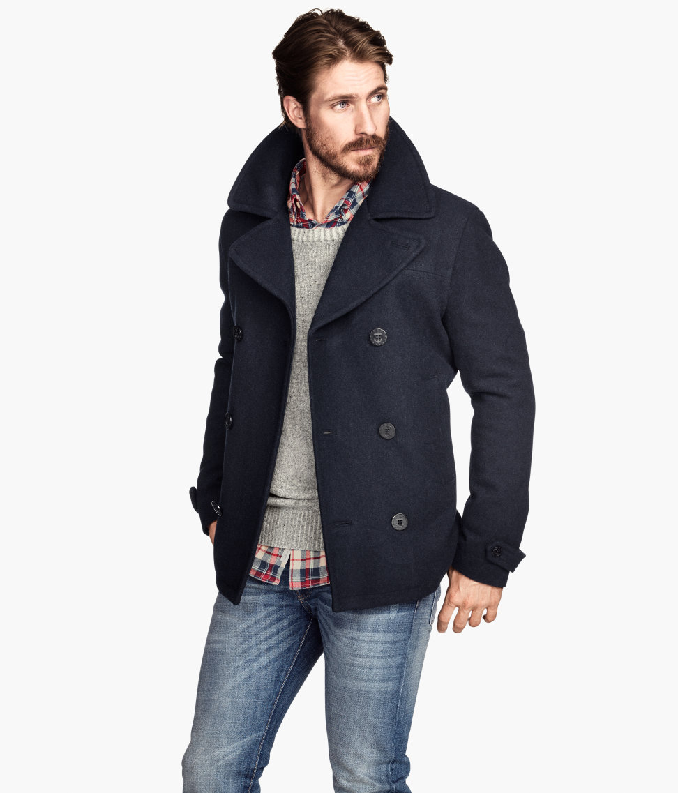 H&M Peacoat In A Wool Blend in Blue for Men | Lyst