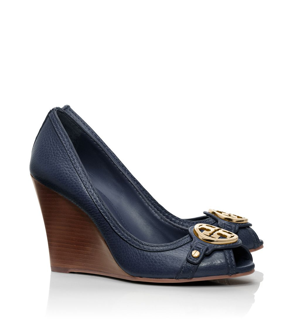 Tory Burch Black and Gold leather wedges 