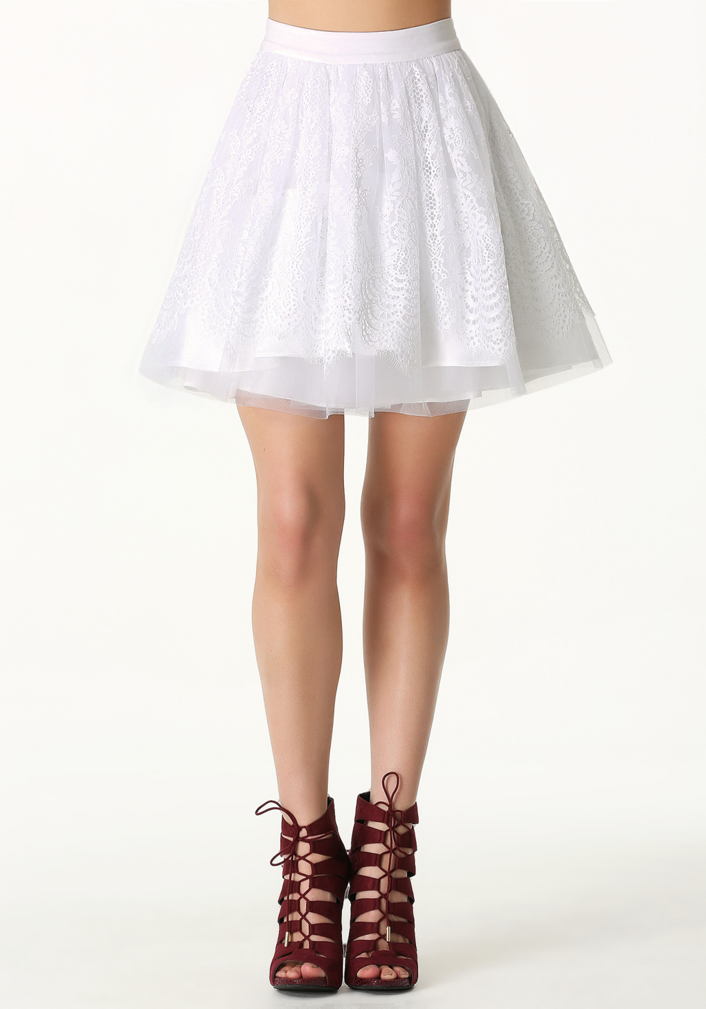 Bebe Scalloped Lace Circle Skirt in White | Lyst