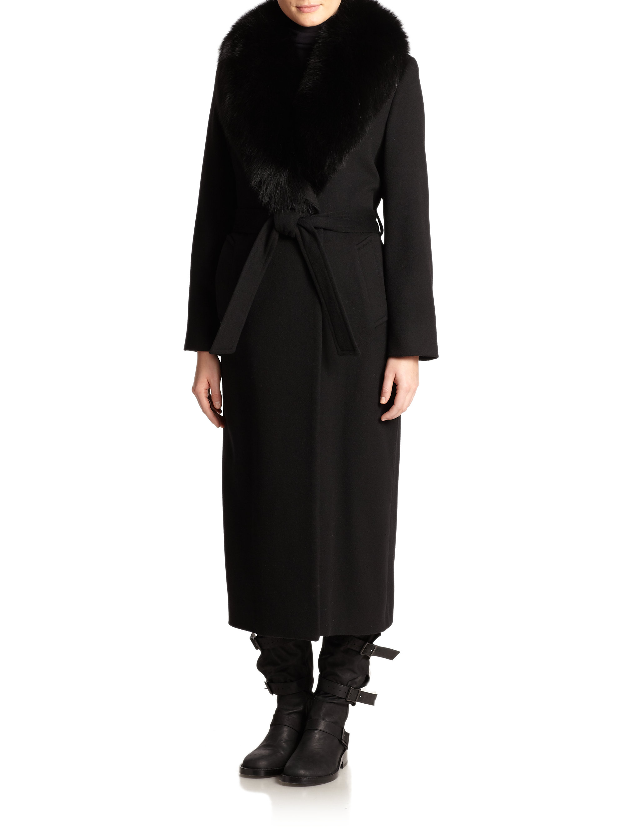 sofia cashmere shawl fur collar wrap coat