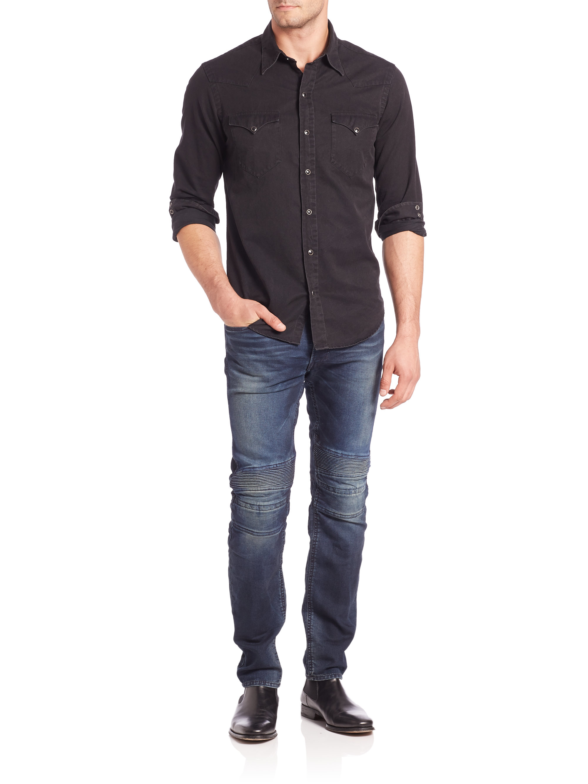 Ralph Lauren Black Label Denim Western Shirt in Black for Men - Lyst
