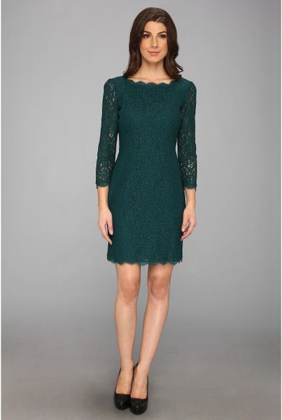 Adrianna Papell Long Sleeve Lace Dress in Green (Hunter) | Lyst