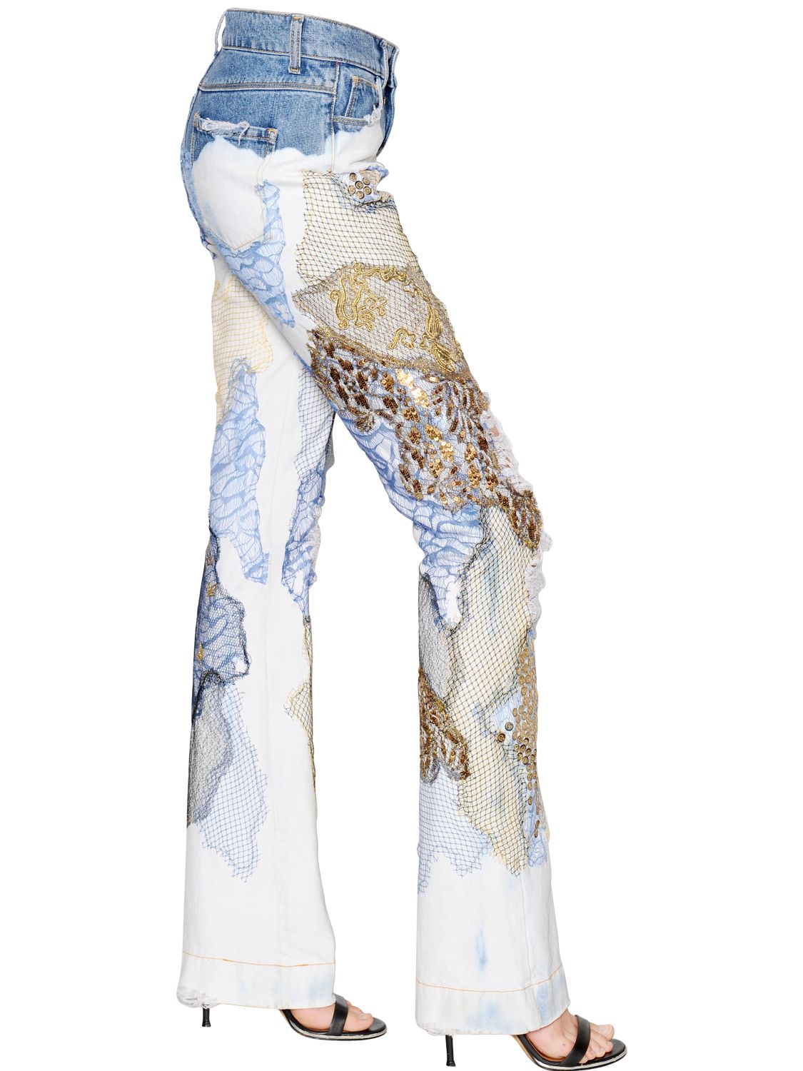 Lyst Amen Embellished Bleached Cotton Denim Jeans