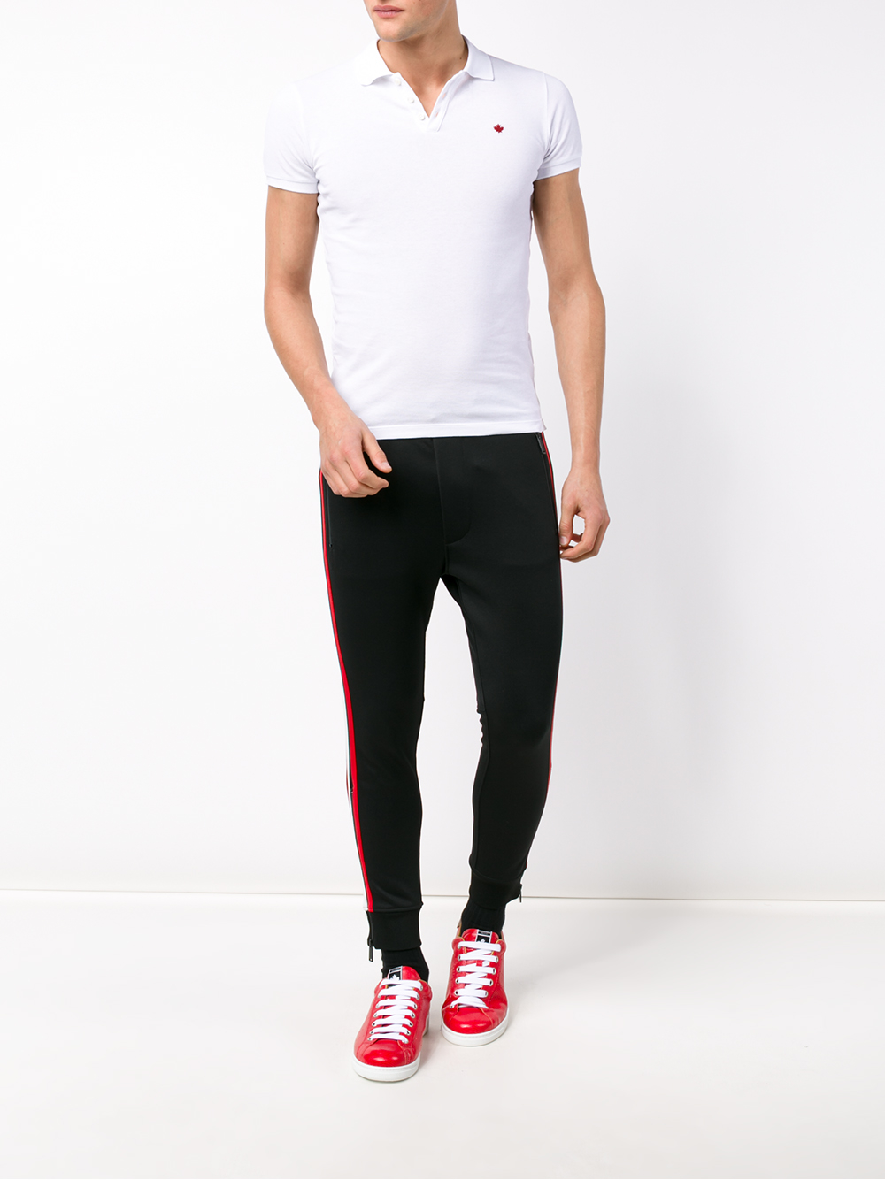 black joggers with red stripe mens