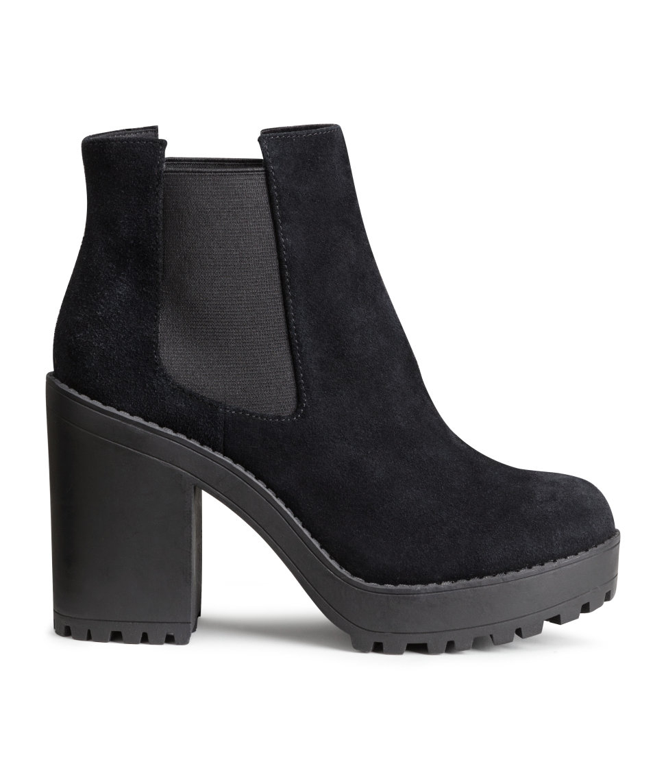 H&m Suede Platform Boots in Black | Lyst