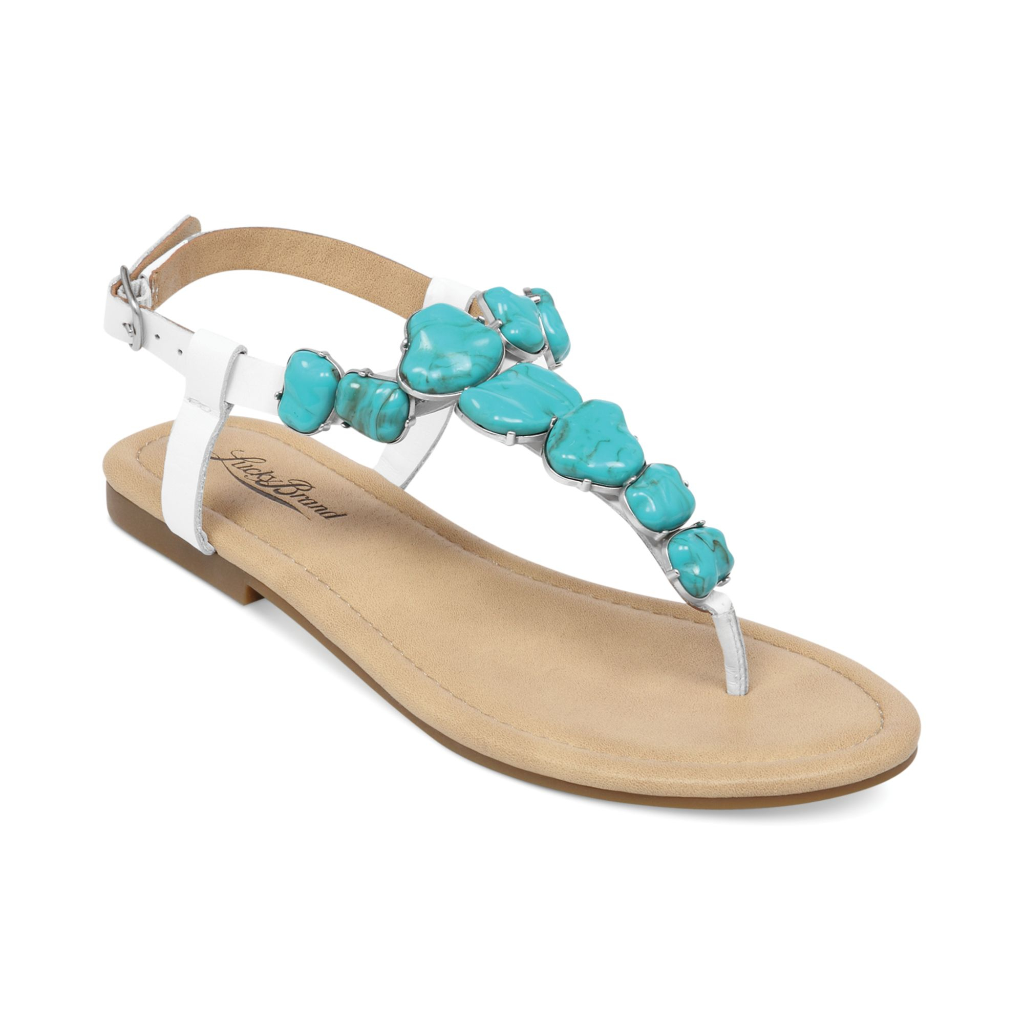 Lucky Brand Womens Brynn Flat Thong Sandals in Blue (White/Turquoise ...