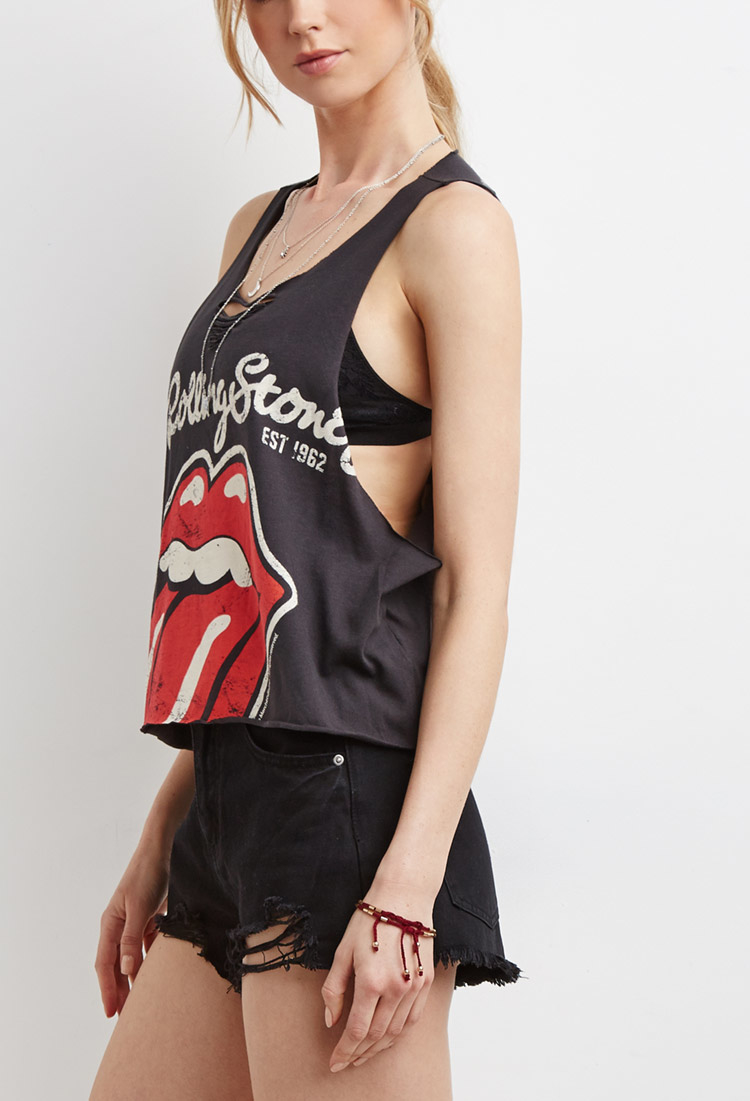 Forever 21 Rolling Stones Shredded Tank 