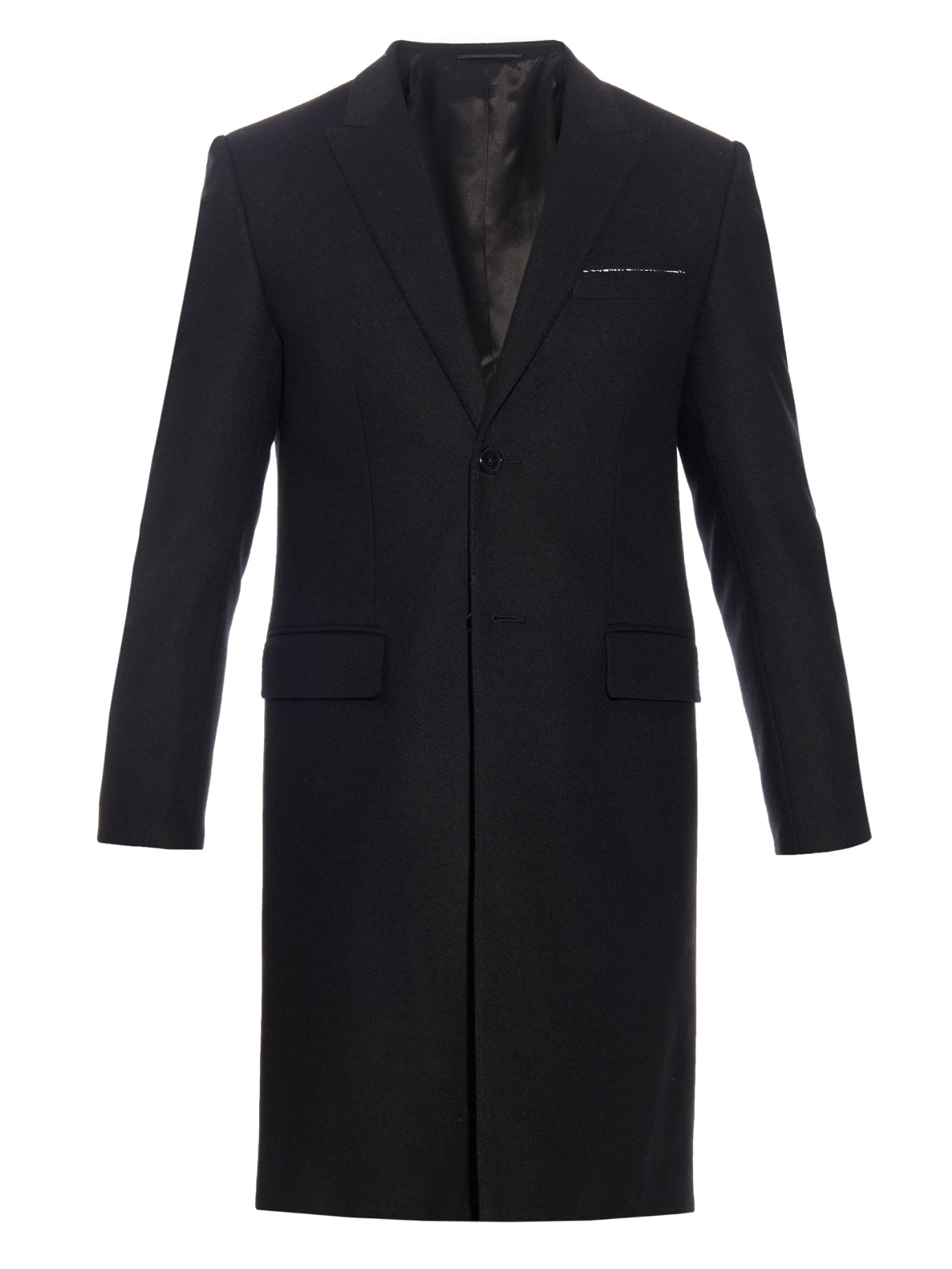 peaked lapel overcoat