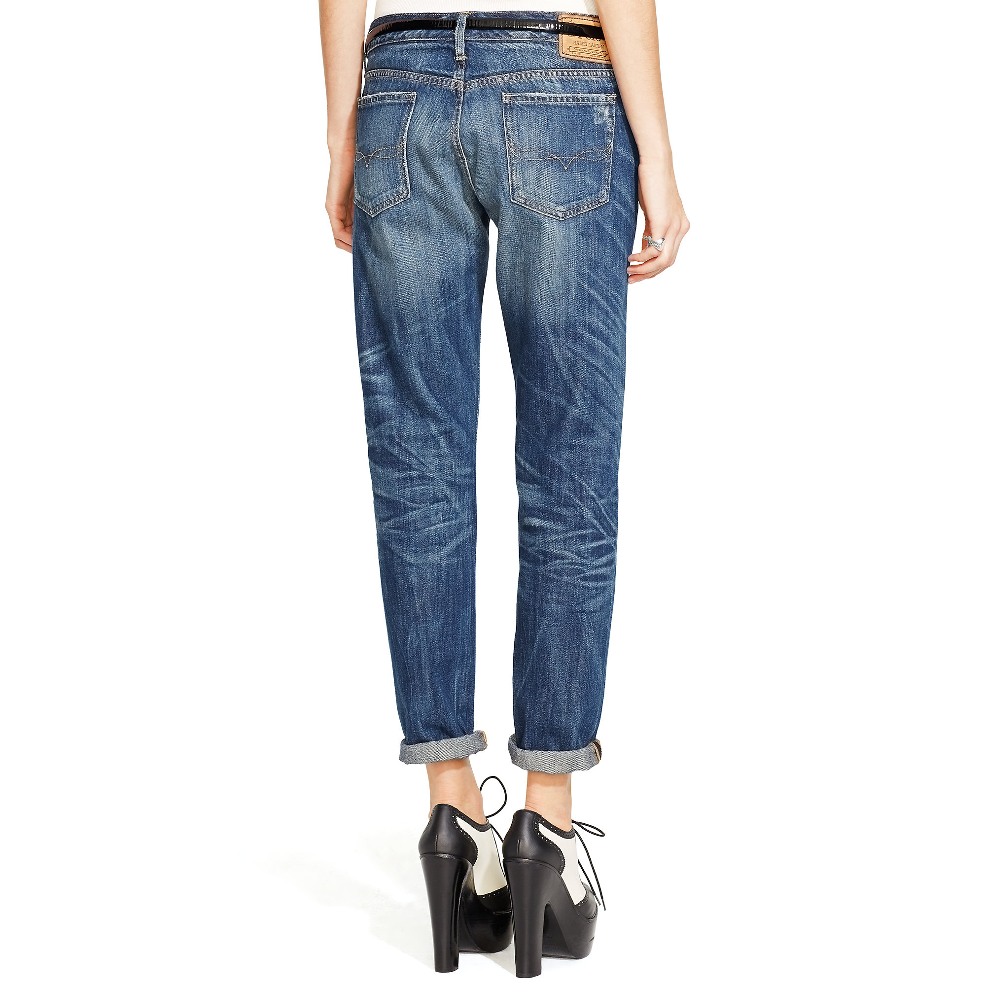 Polo Ralph Lauren Leather Slim Astor Boyfriend Jean in Blue - Lyst