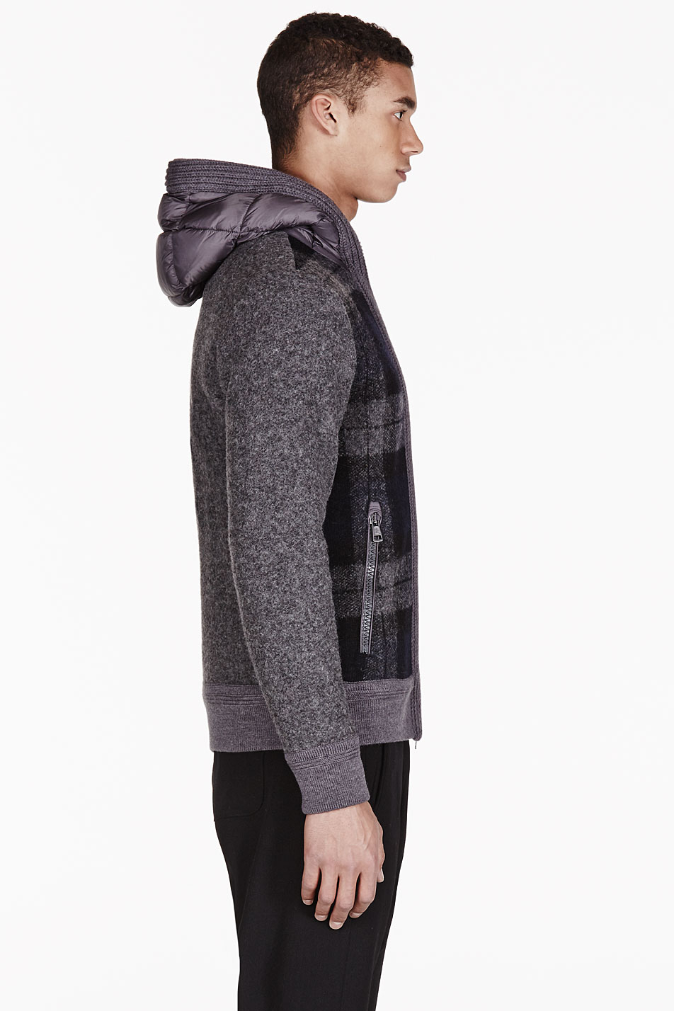 Lyst Moncler Charcoal Grey Wool Hooded Plaid Sweater in Gray for Men