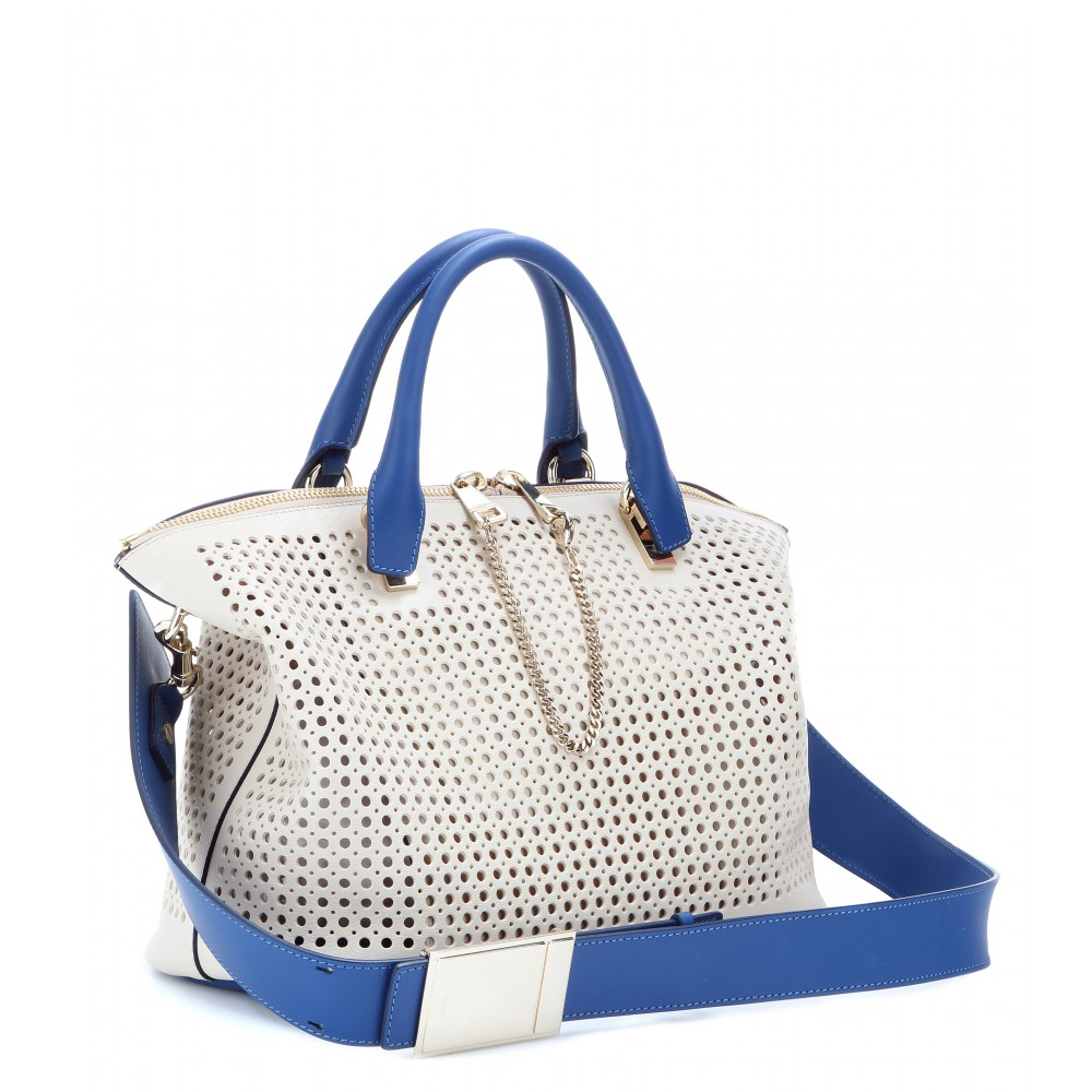 Chlo Baylee Small Perforated Leather Tote in Blue (husky white ...