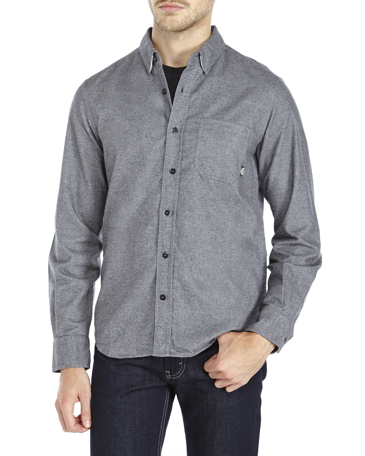 Stone island Button-Down Flannel Shirt in Gray for Men | Lyst