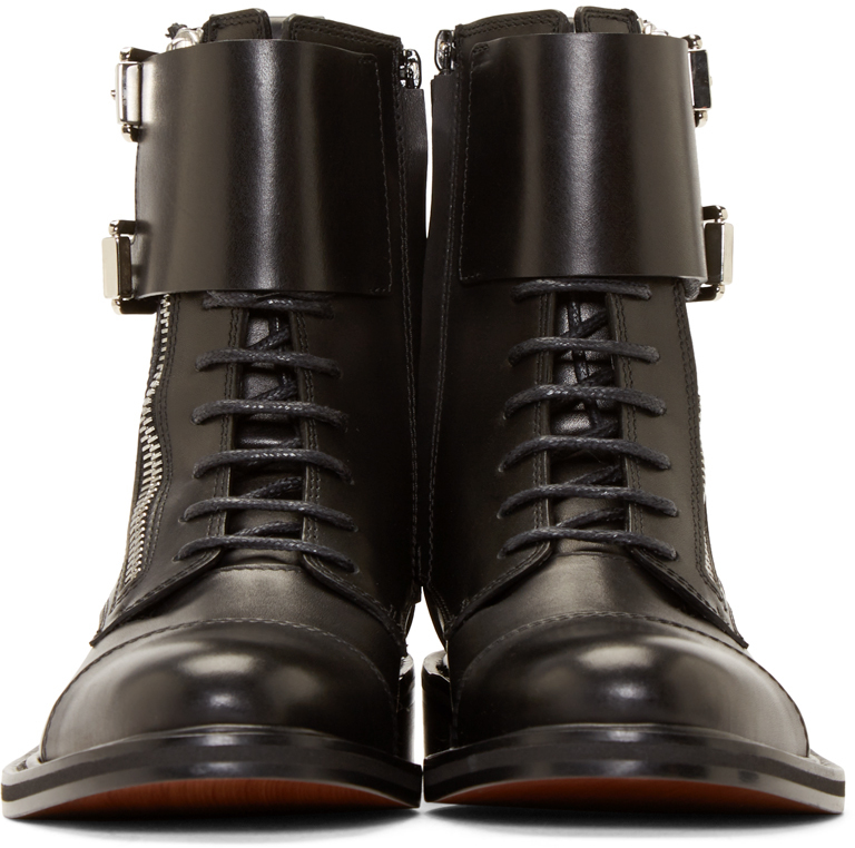 CoSTUME NATIONAL Black Leather Monk Strap Combat Boots | Lyst