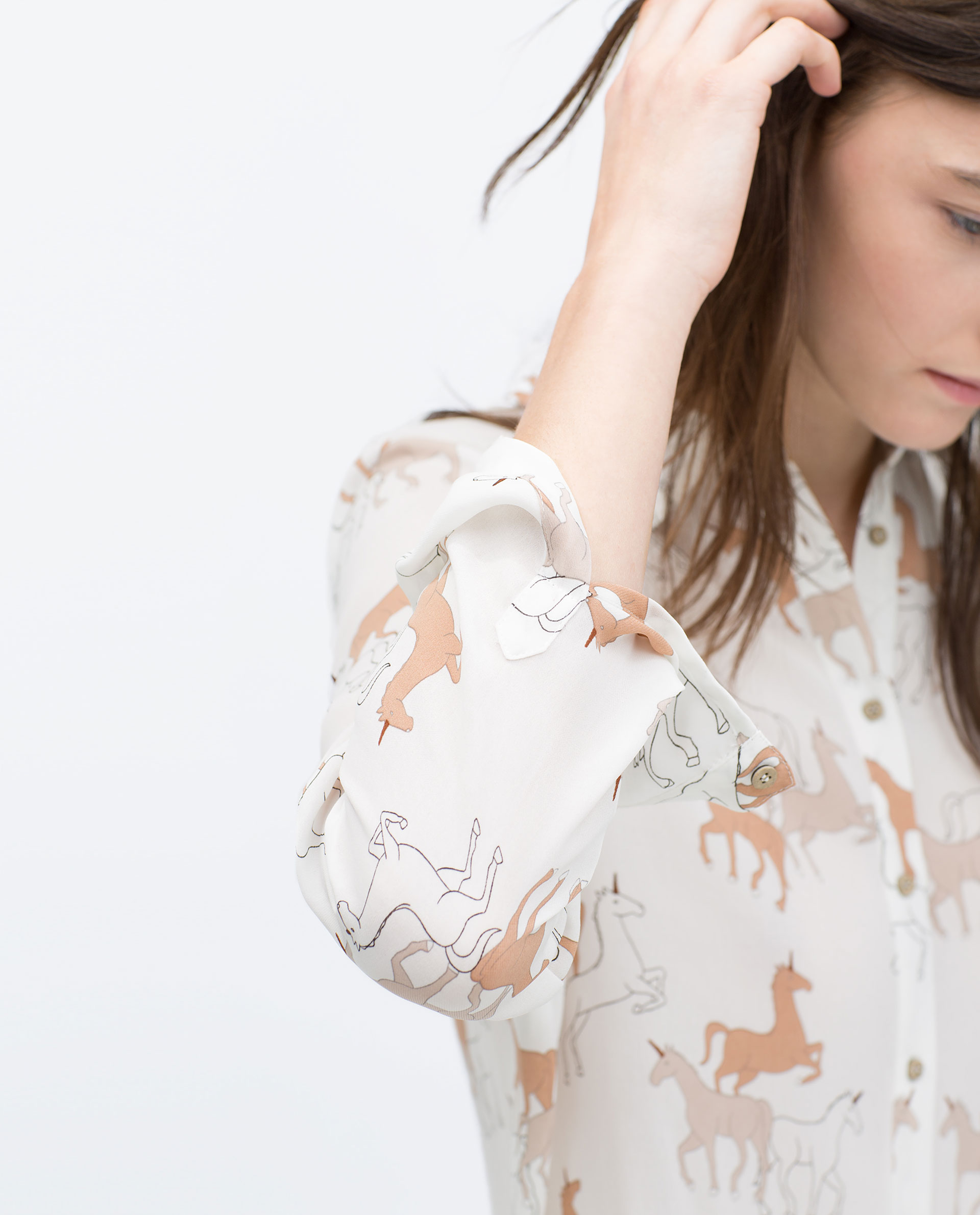 Zara Unicorn Print T-Shirt in Brown (Ecru  Brown) | Lyst
