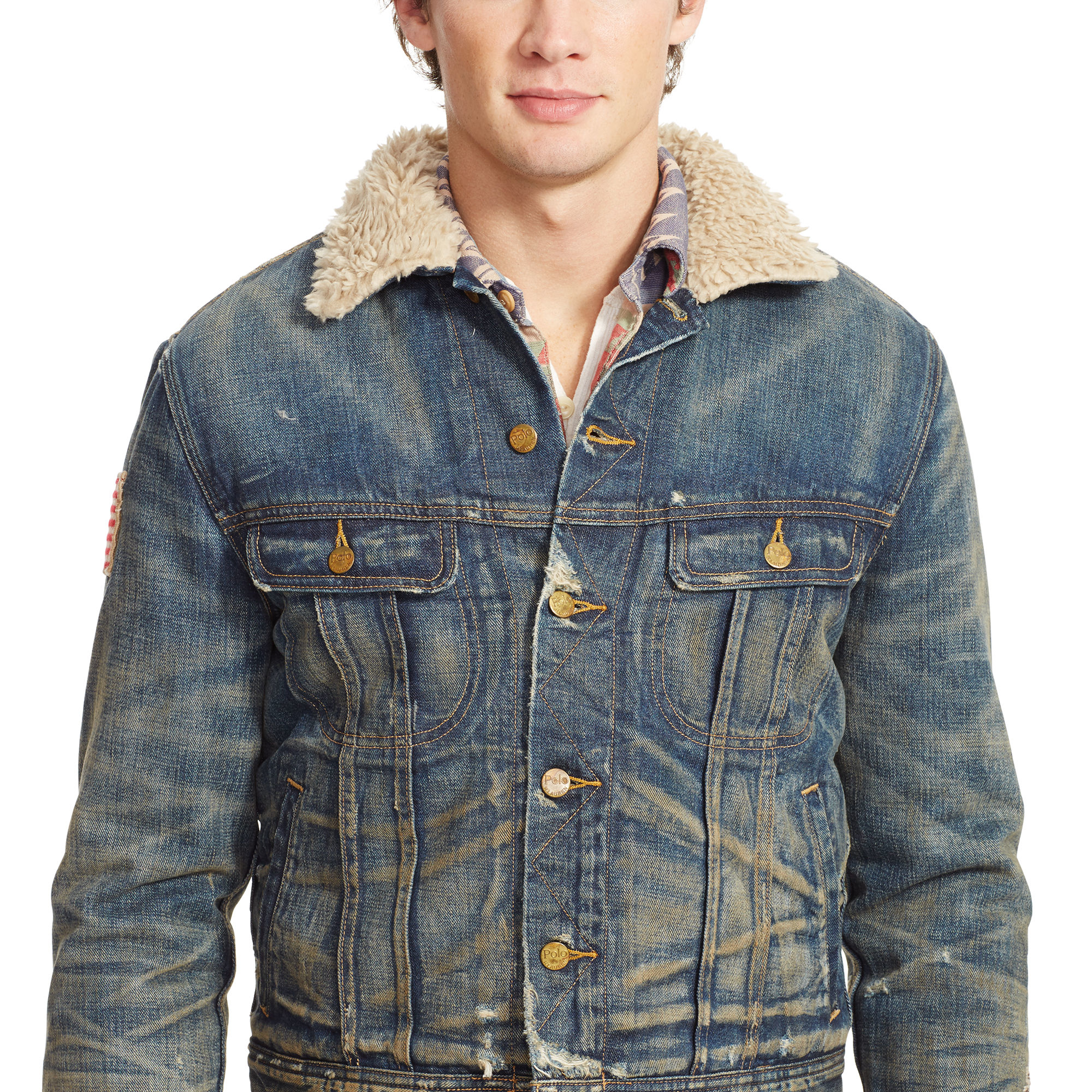 Polo Ralph Lauren Faux-shearling Denim Jacket in Blue for Men - Lyst