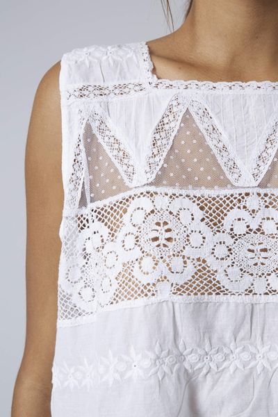 Topshop Cotton Embroidered Blouse in White | Lyst