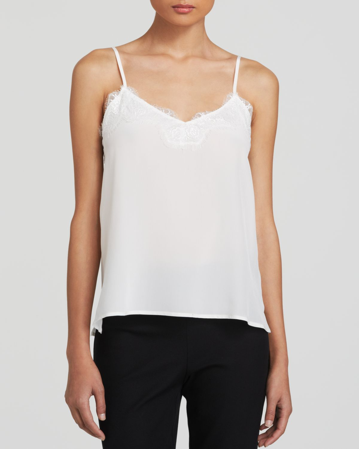 Dylan gray Lace Trim Silk Cami in White (Ivory) | Lyst