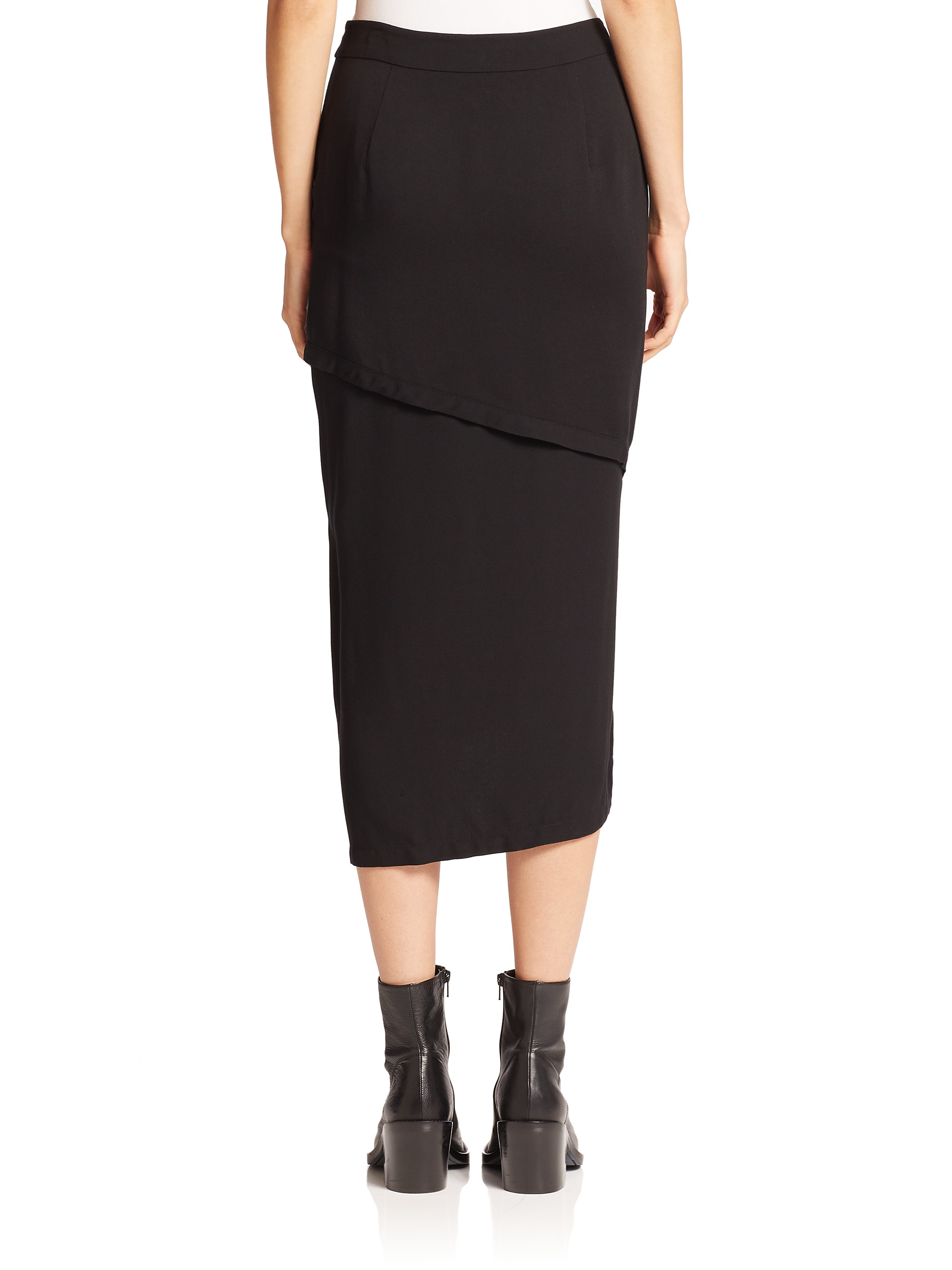 DKNY Midi Wrap Skirt in Black - Lyst