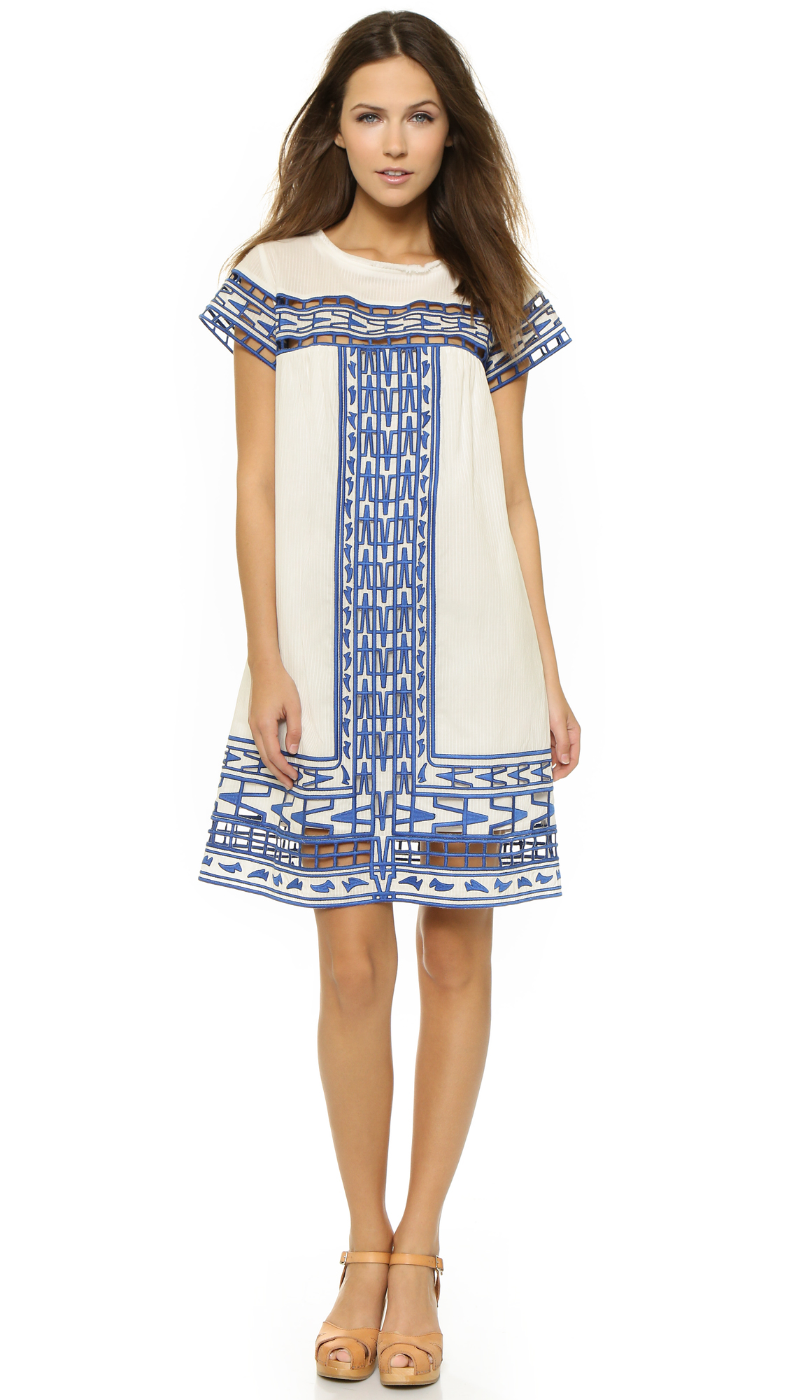 Sea Embroidered Babydoll Dress White/Blue Lyst