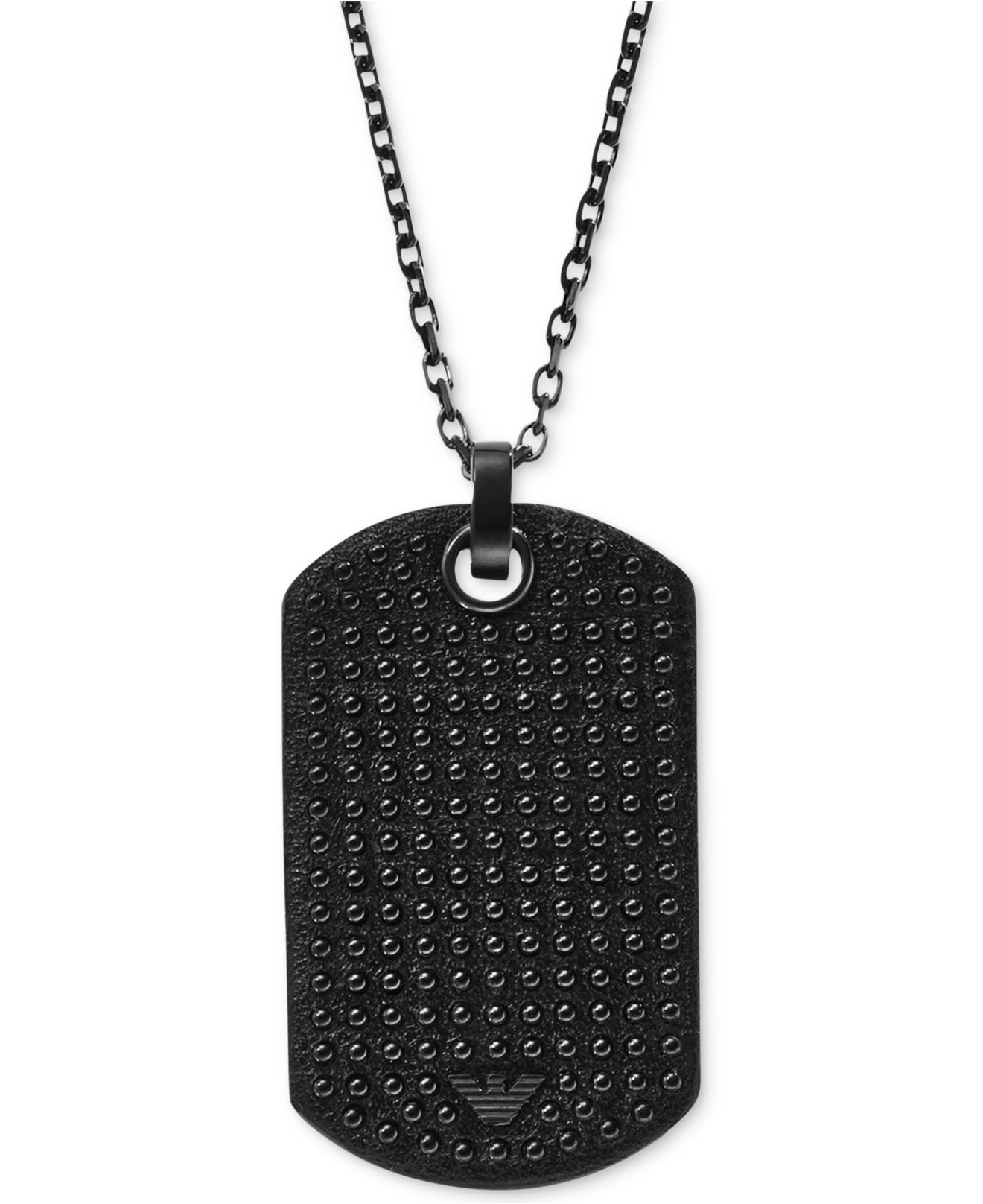 Emporio Armani Men's Gunmetaltone Black Leather Dog Tag Pendant