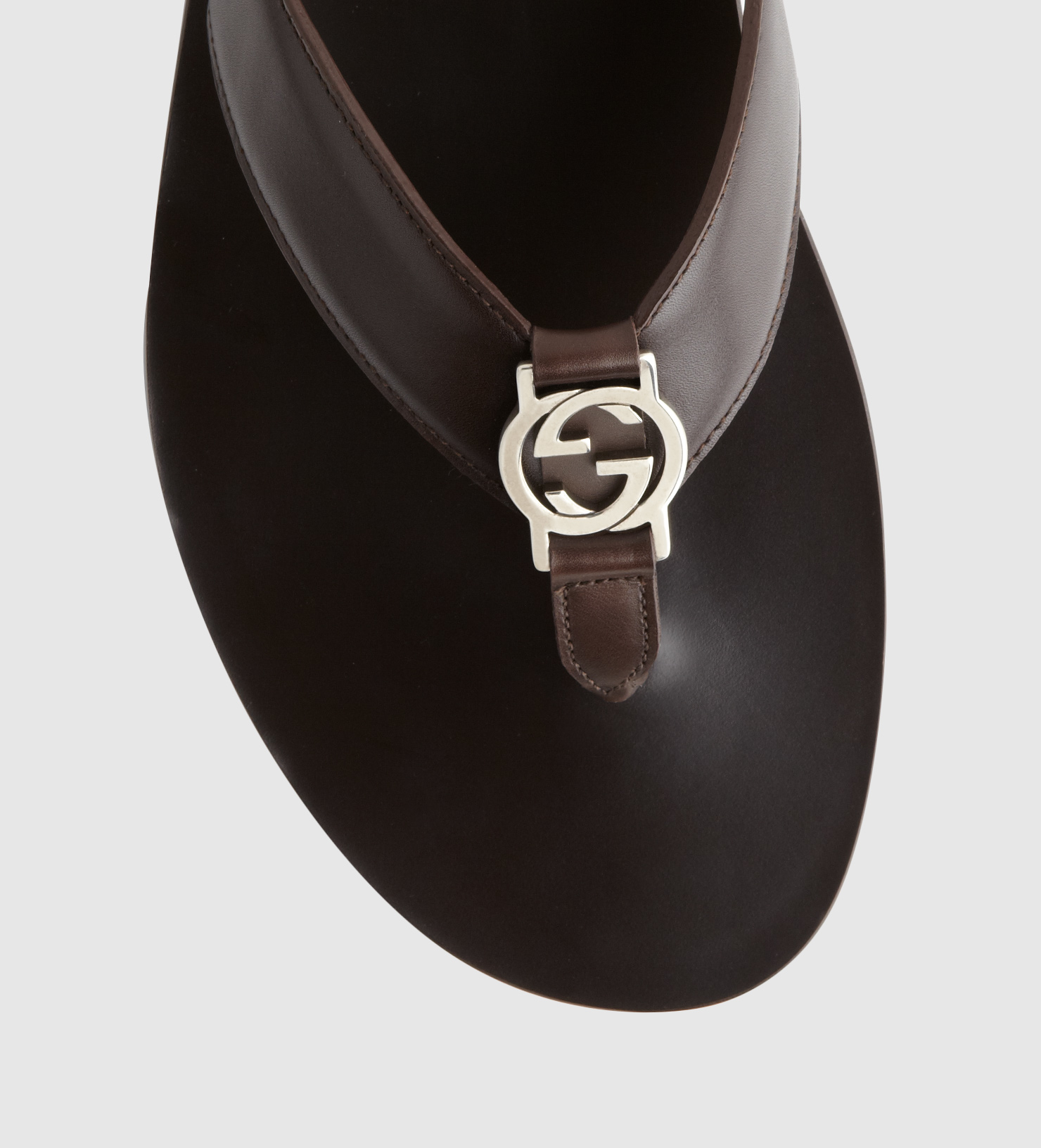 Gucci Brown Leather Thong Sandal - Lyst