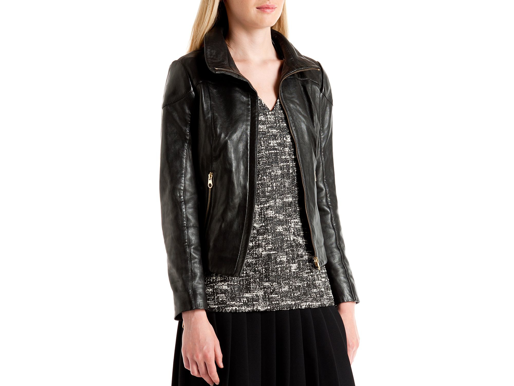 Ted Baker Black Ciel Shearling Trim Leather Jacket