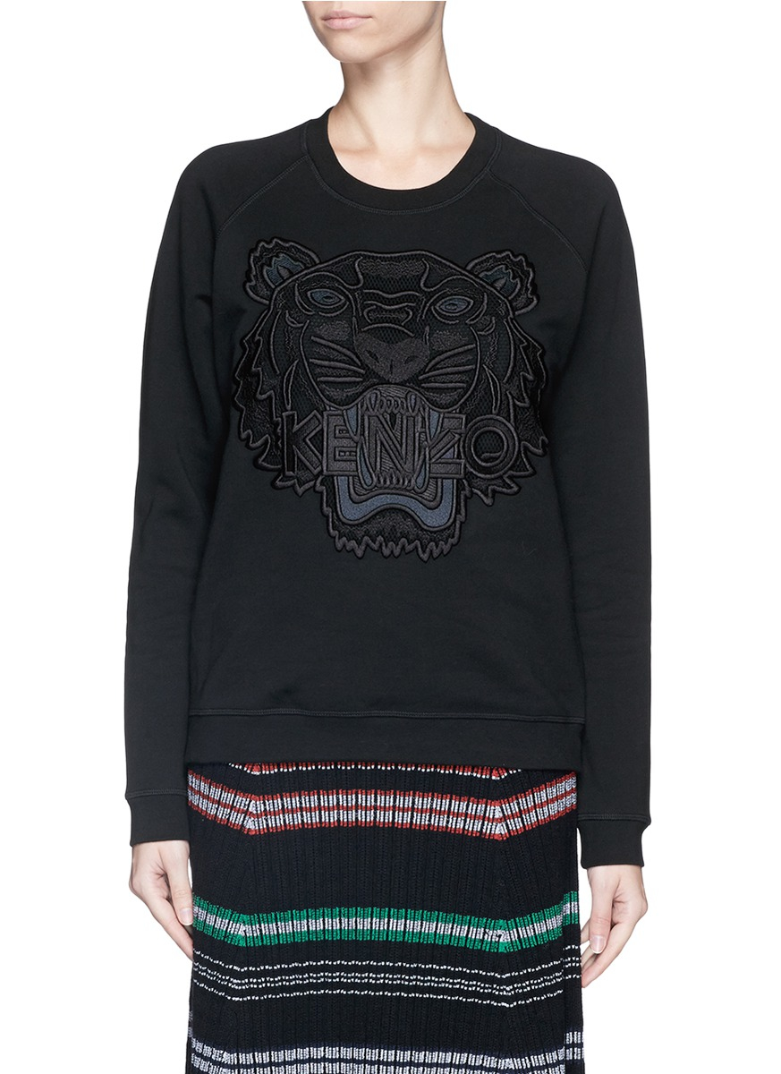 KENZO Tiger Mesh Embroidery Cotton Sweatshirt in Black - Lyst
