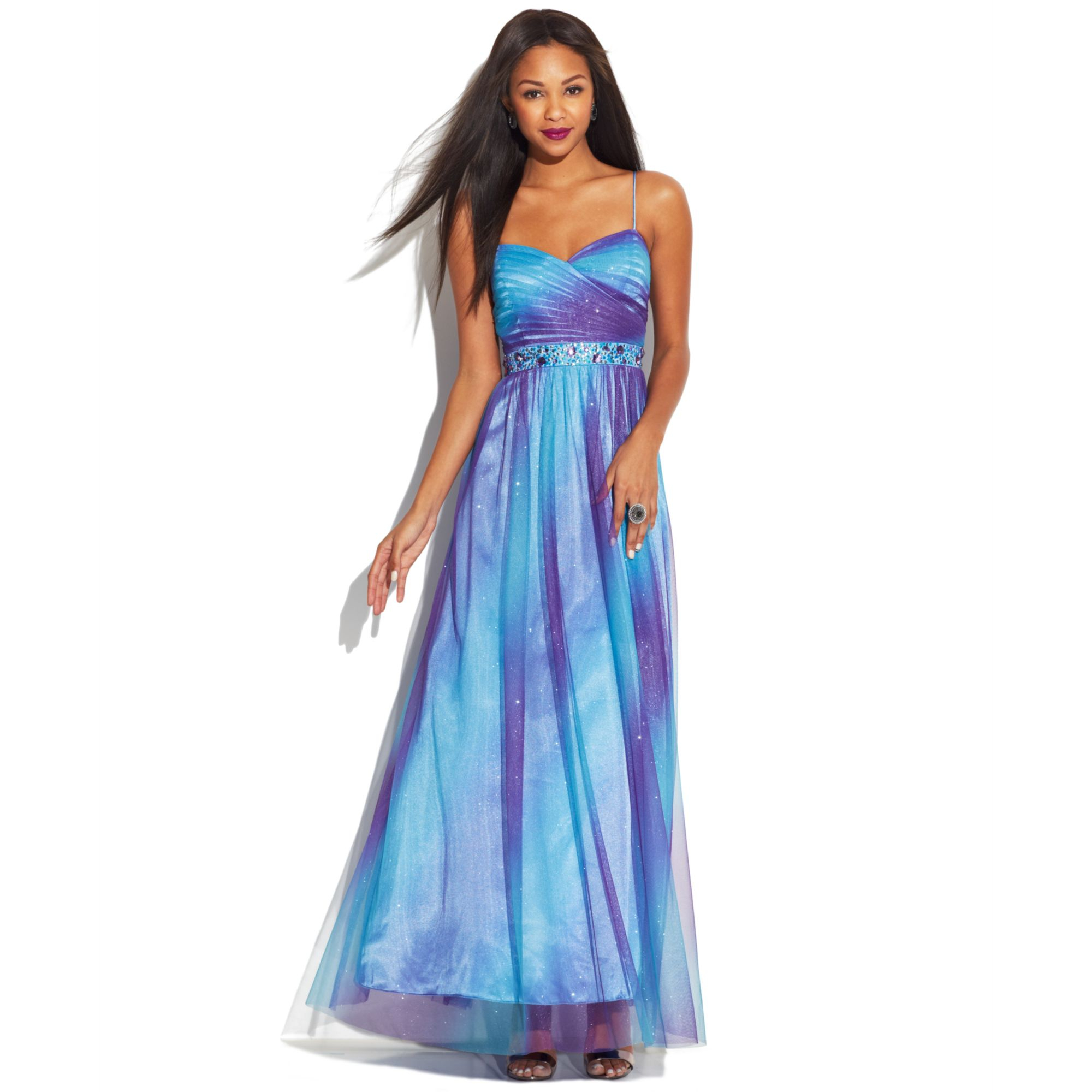 Juniors Sleeveless Ombre Glitter Dress ...