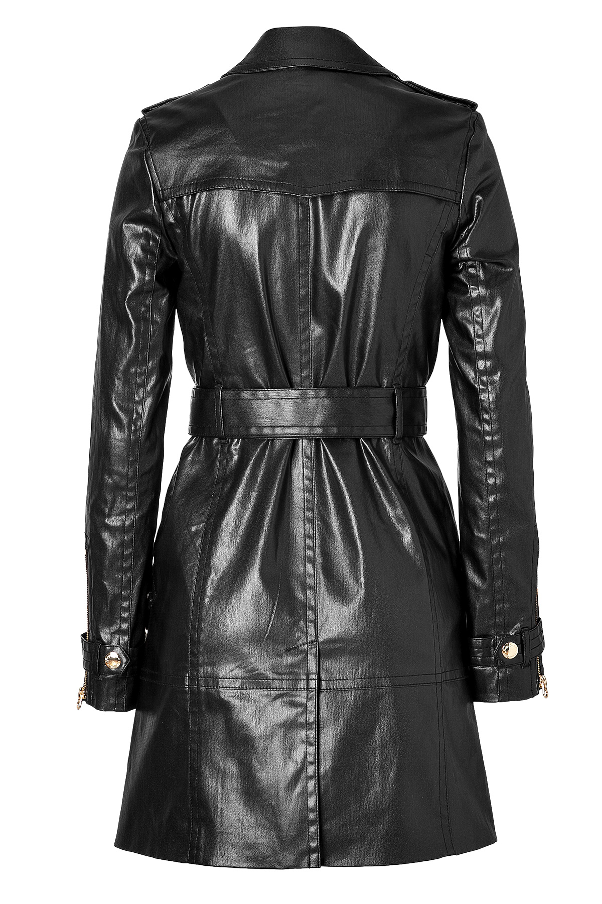 Juicy couture Coated Trench Coat in Pitch Black in Black | Lyst