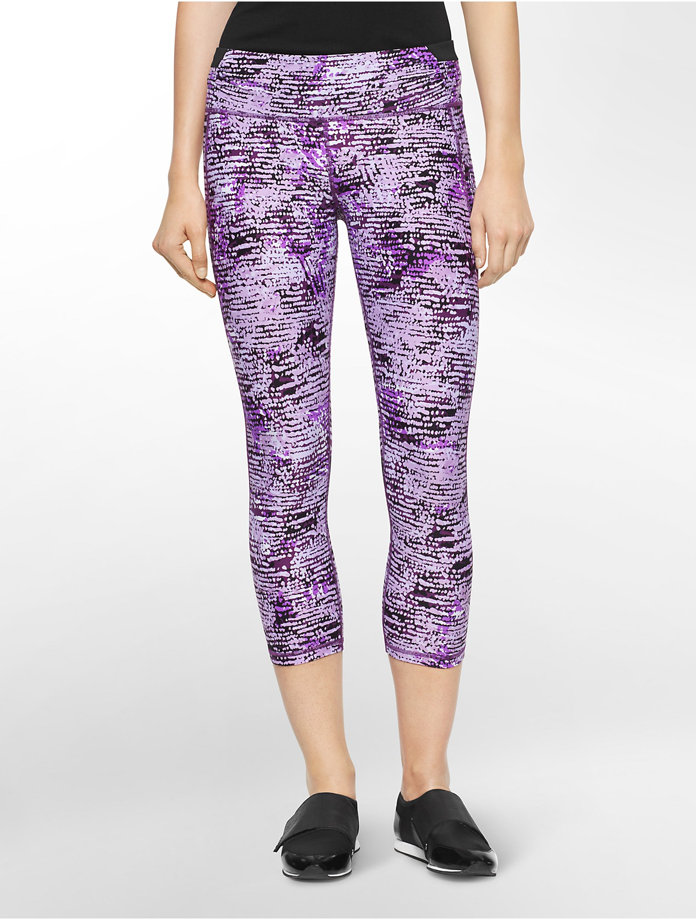 Calvin Klein Synthetic Performance Watercolor Print Mesh Crop Leggings in Bright Purple Combo