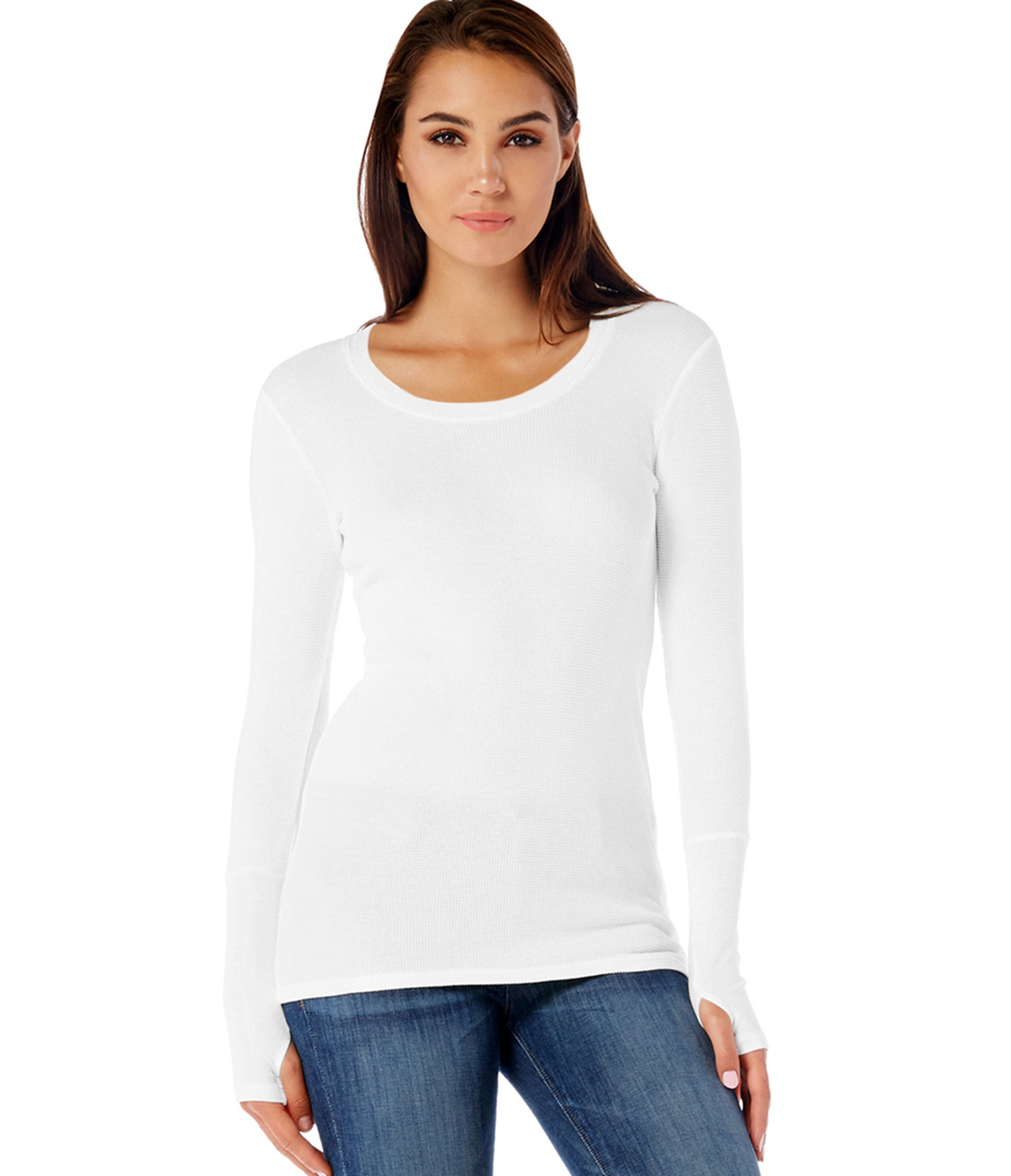 Michael stars Long Sleeve Thermal Scoop Neck With Thumb Holes in White ...