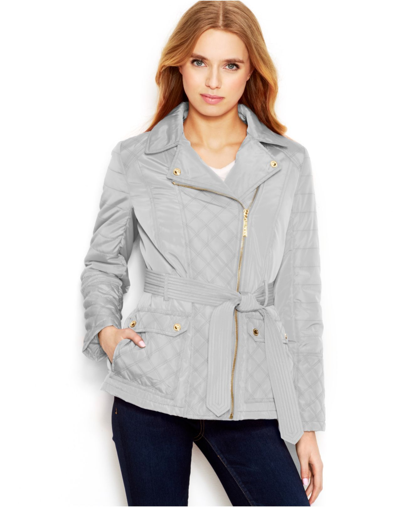 Kensie Quilted Utility Jacket in Ice (Gray) - Lyst