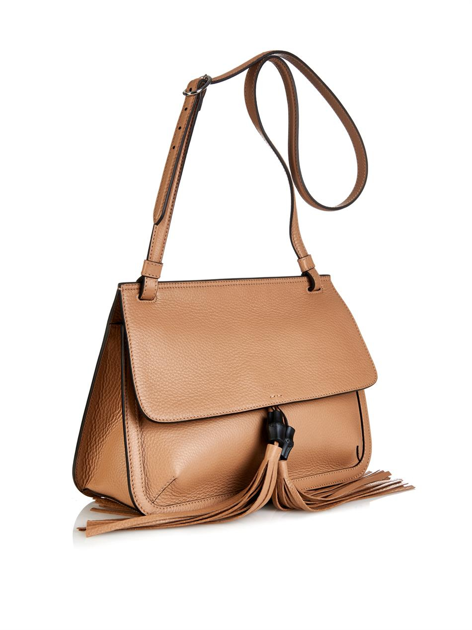 Gucci Bamboo Leather Cross-Body Bag in Tan (Brown) - Lyst