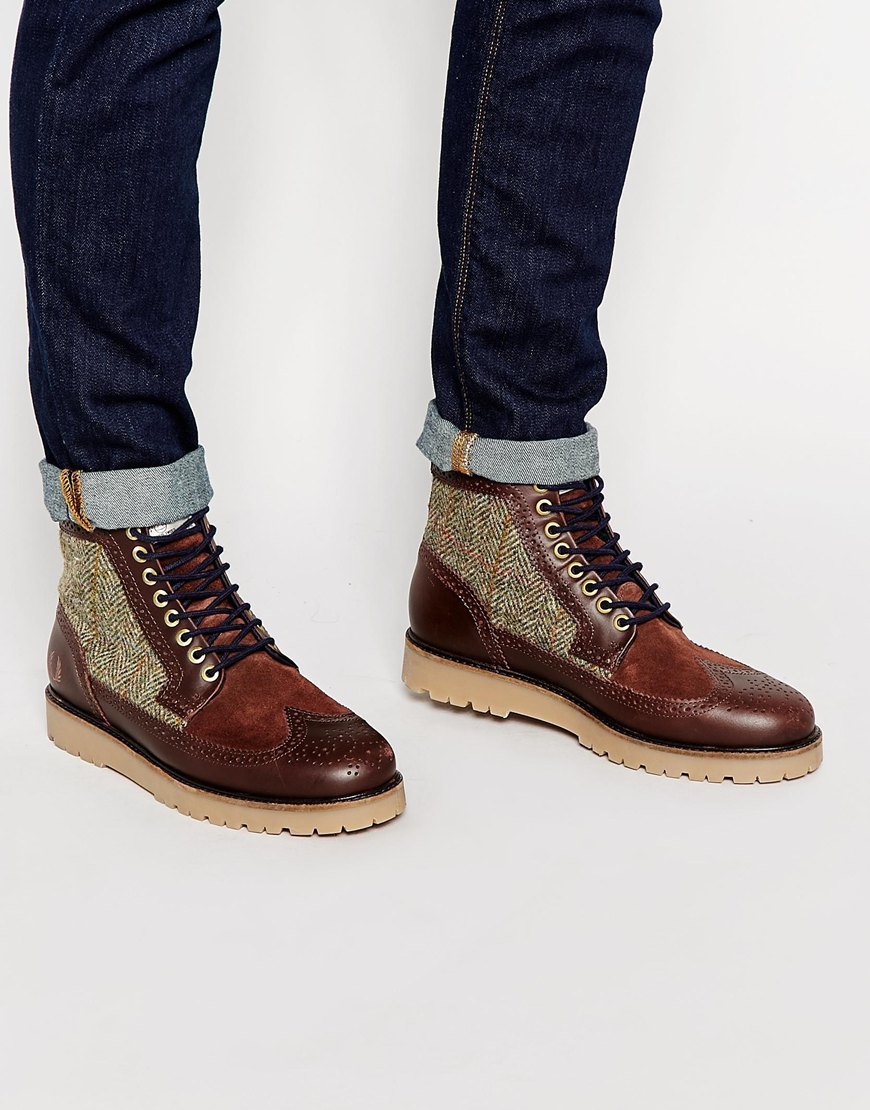 Fred Perry Northgate Leather And Harris Tweed Brogue Boots
